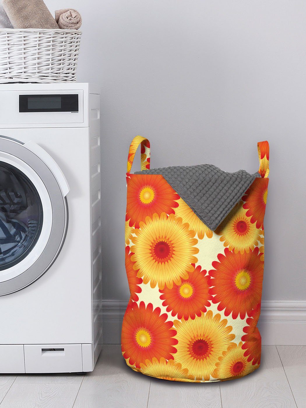 Abakuhaus Wäschesäckchen mit Waschsalons, Gerbera Blütenblätter Orange für Griffen Grafik Wäschekorb Kordelzugverschluss