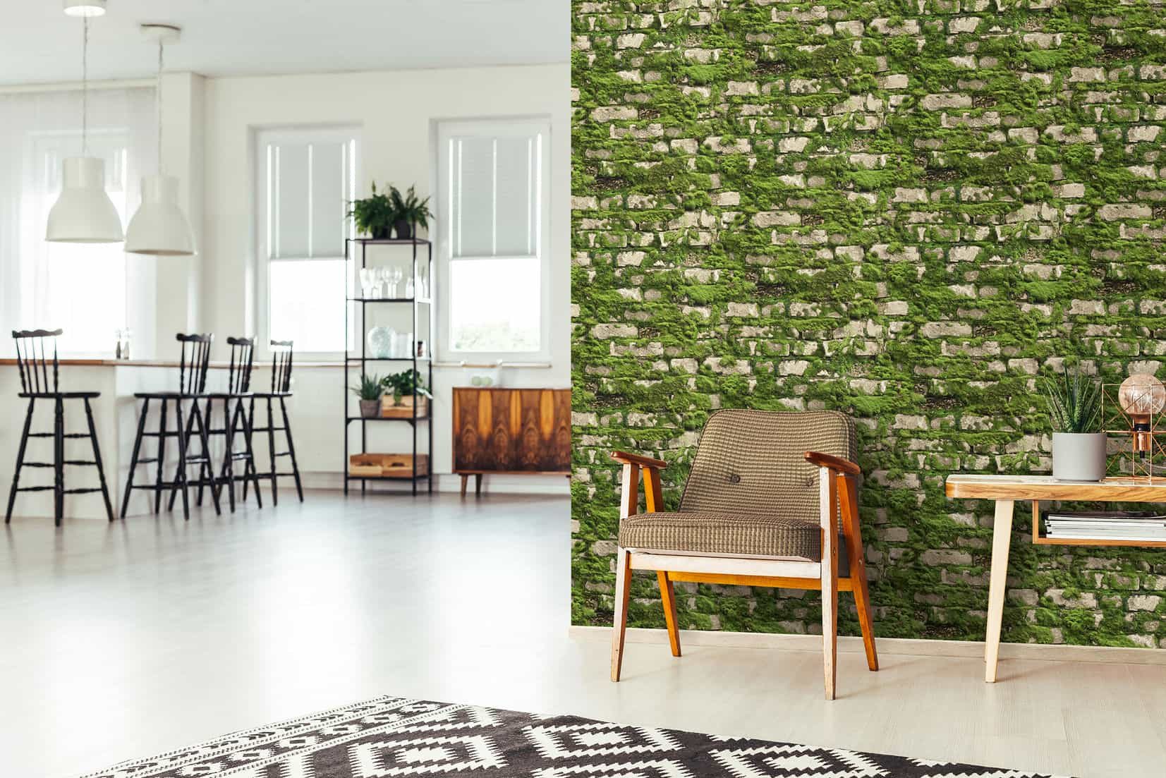 Marburg Vliestapete Tapete Vermooster Stein, geprägt, 3D-Optik, moderne Vliestapete für Wohnzimmer Schlafzimmer Küche