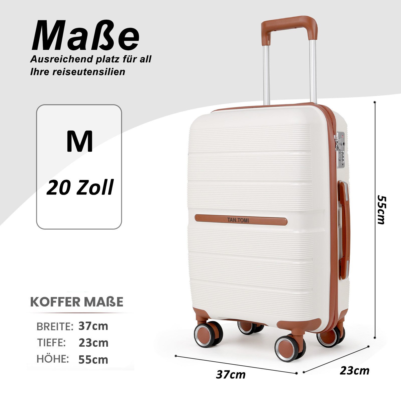 TAN.TOMI Handgepäckkoffer Reisekoffer Mittelgroß Koffer Trolleys Hartschalenkoffer Aus 100% PP, 4 Rollen, mit 8 Spinnerräder Rollkoffer Suitcase TSA-Schloss – Bild 4 von 5