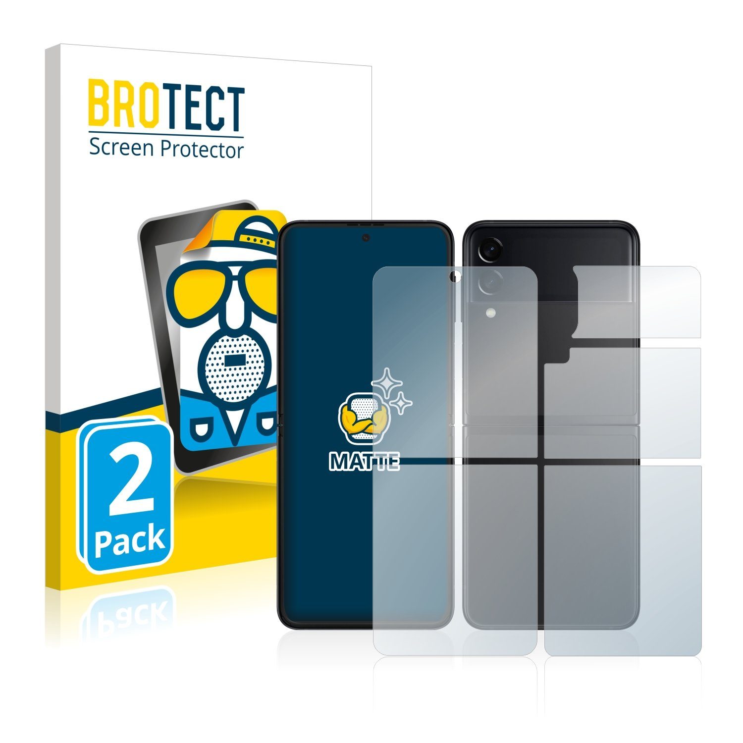 BROTECT Schutzfolie für Samsung Galaxy Z Flip 3 5G (Display+Rückseite), Displayschutzfolie, 2 Stück, Folie matt entspiegelt