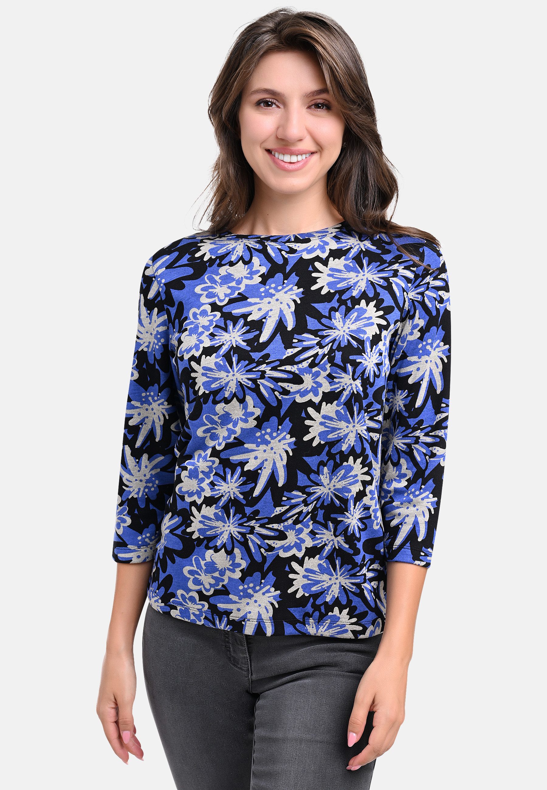 BICALLA T-Shirt Shirt mit Blüten-Print in Blau/Schwarz (1-tlg) günstig online kaufen