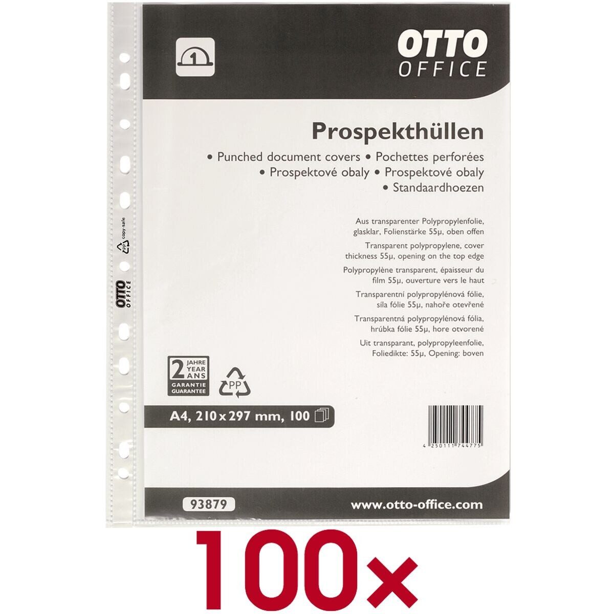 Otto Office Budget Prospekthülle, 100 Stück, Format A4, glasklar, Öffnung oben, gelocht