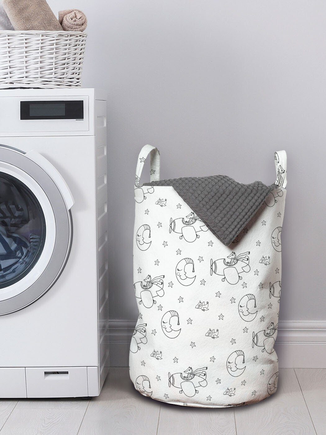 Abakuhaus Wäschesäckchen Wäschekorb mit Erholsamer Schlaf-Muster Flugzeug Griffen für Waschsalons, Kordelzugverschluss