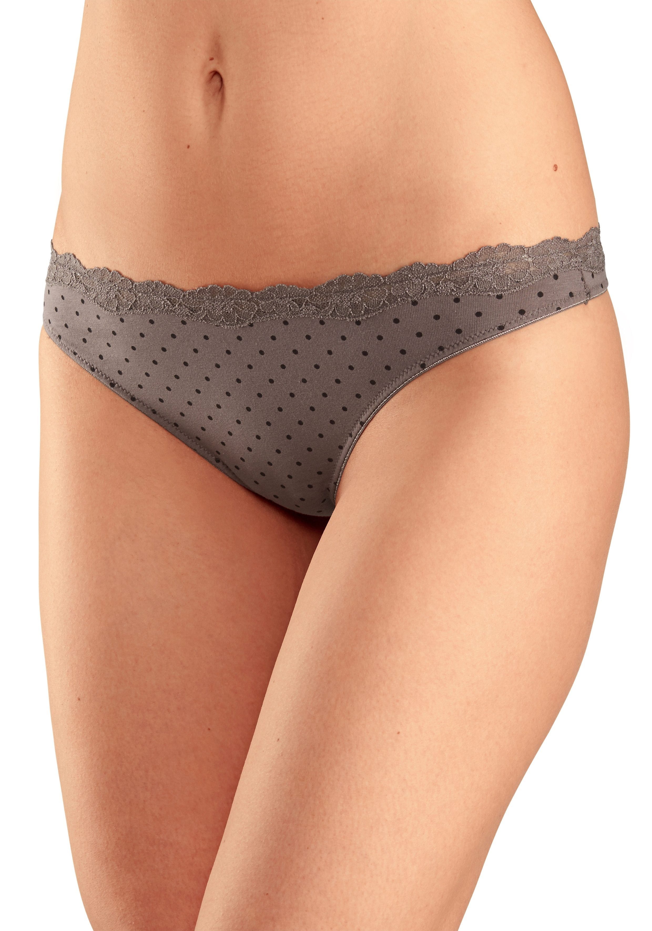 LASCANA String (3er-Pack) aus elastischer Baumwolle mit zarter Spitze