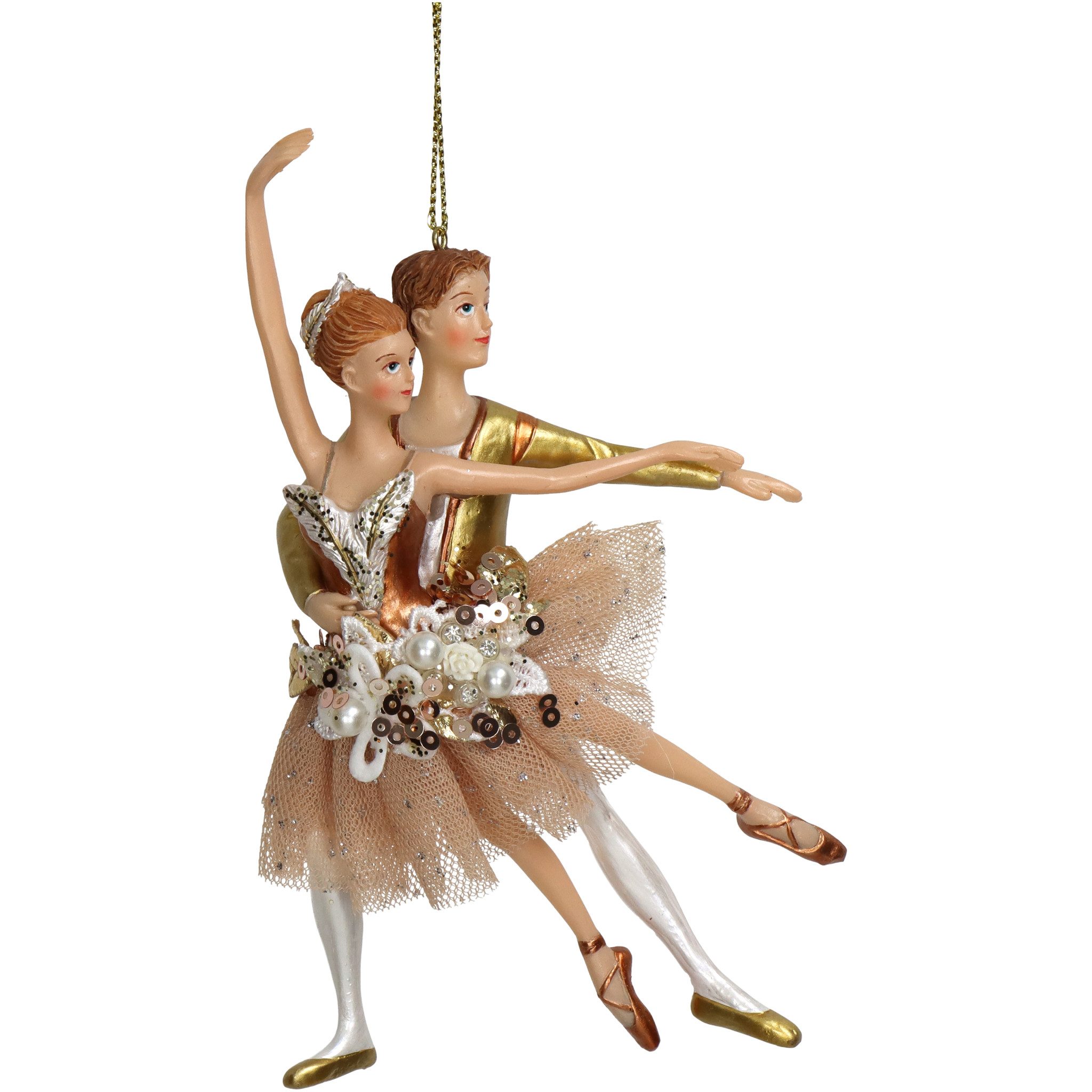 HD Collection Christbaumschmuck, Christbaumschmuck Keramik 14cm Ballettpaar mit Glitzer Figur Beige