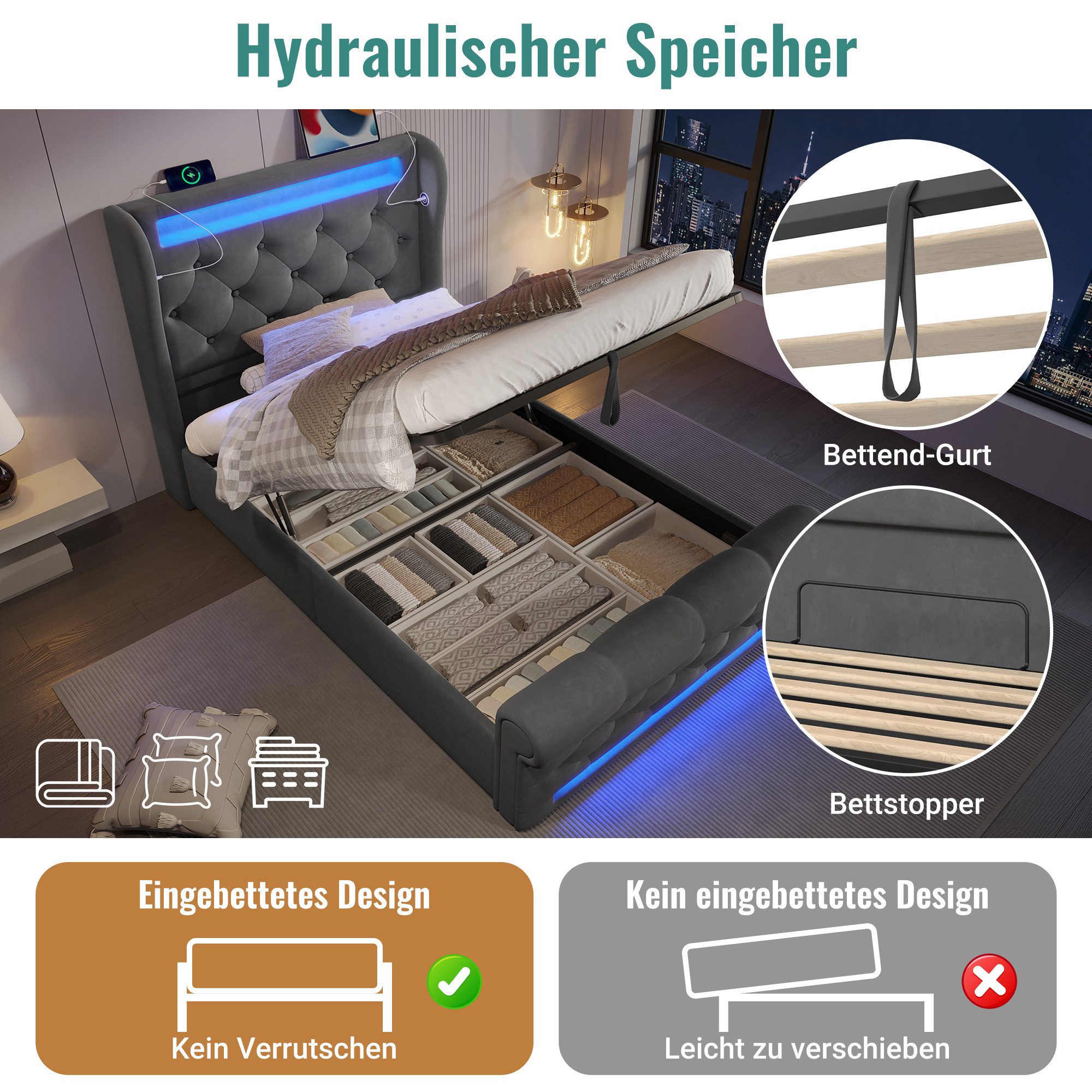 i@home Polsterbett Polsterbett mit LED & günstig online kaufen
