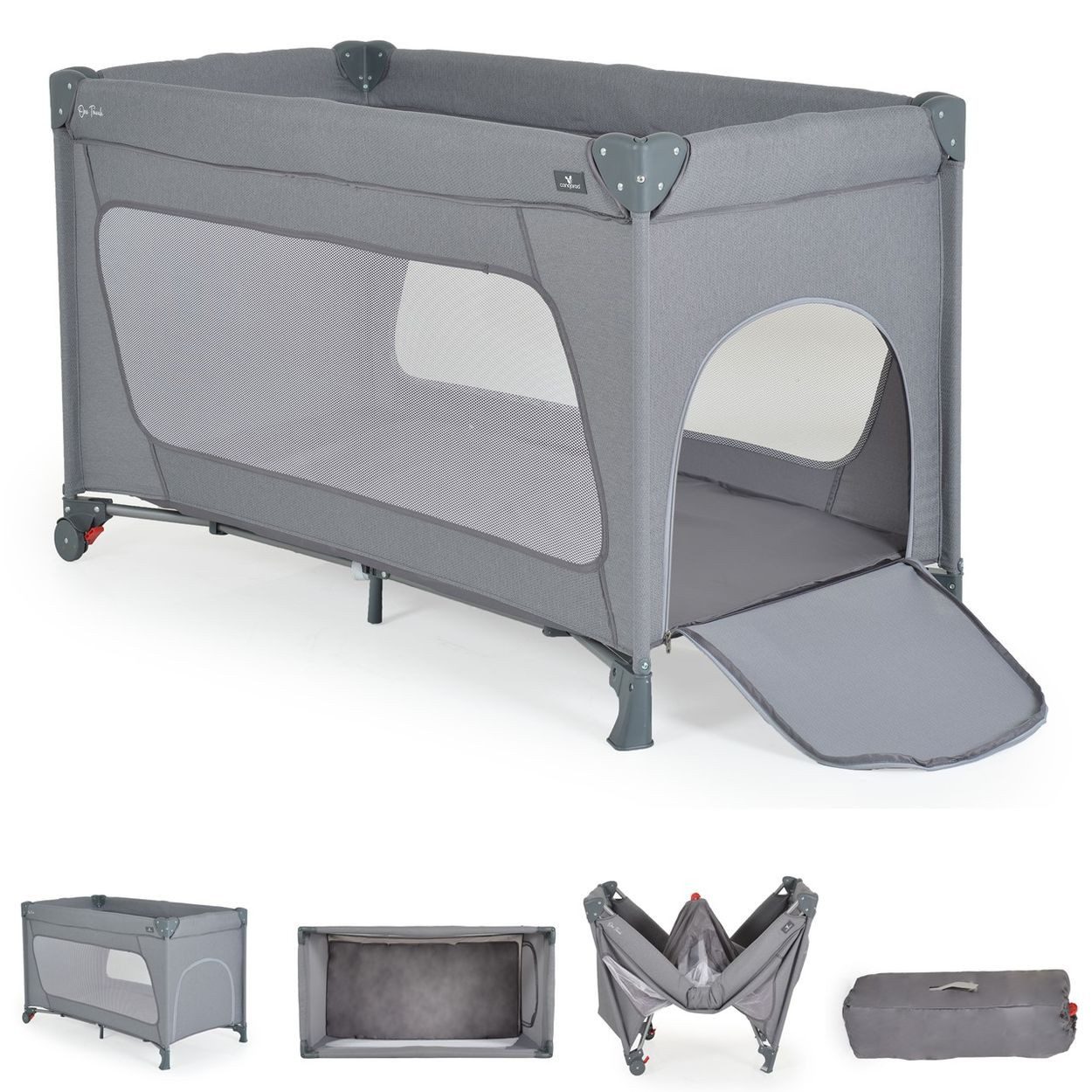 Cangaroo Baby-Reisebett One Touch Räder, 125 x 65 cm, Seiteneingang, Matratze, klappbar, Babyreisebett