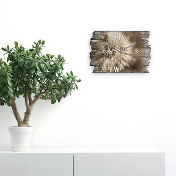 Kreative Feder Wanduhr Design-Wanduhr „Pusteblume“ aus Holz im Shabby Style Design (ohne Ticken; flüsterleises Uhrwerk; außergewöhnlich, modern)
