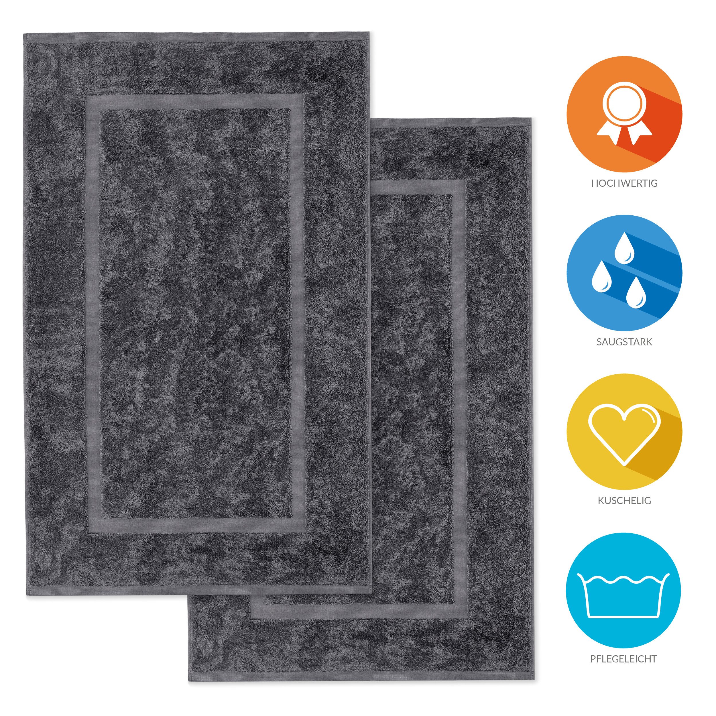Lavea Badematte 2er Set Badeteppiche Elena Frottee 50x80 cm Badvorleger, 100% Baumwolle, 500 g/m² Frottier, weich & saugstark, pflegeleicht