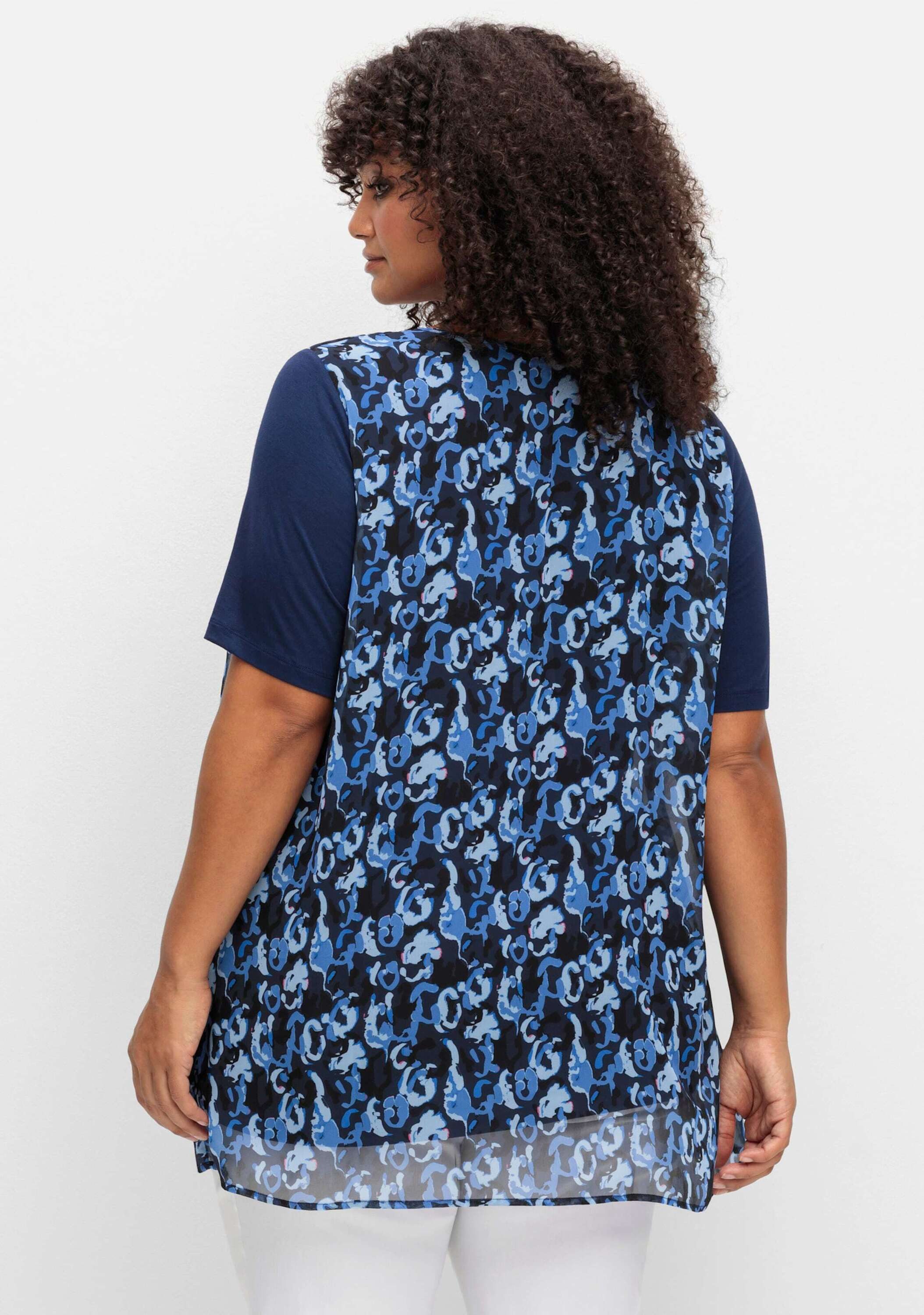 Sheego T-Shirt Blusenshirt Kurzarm aus Jersey und Chiffon
