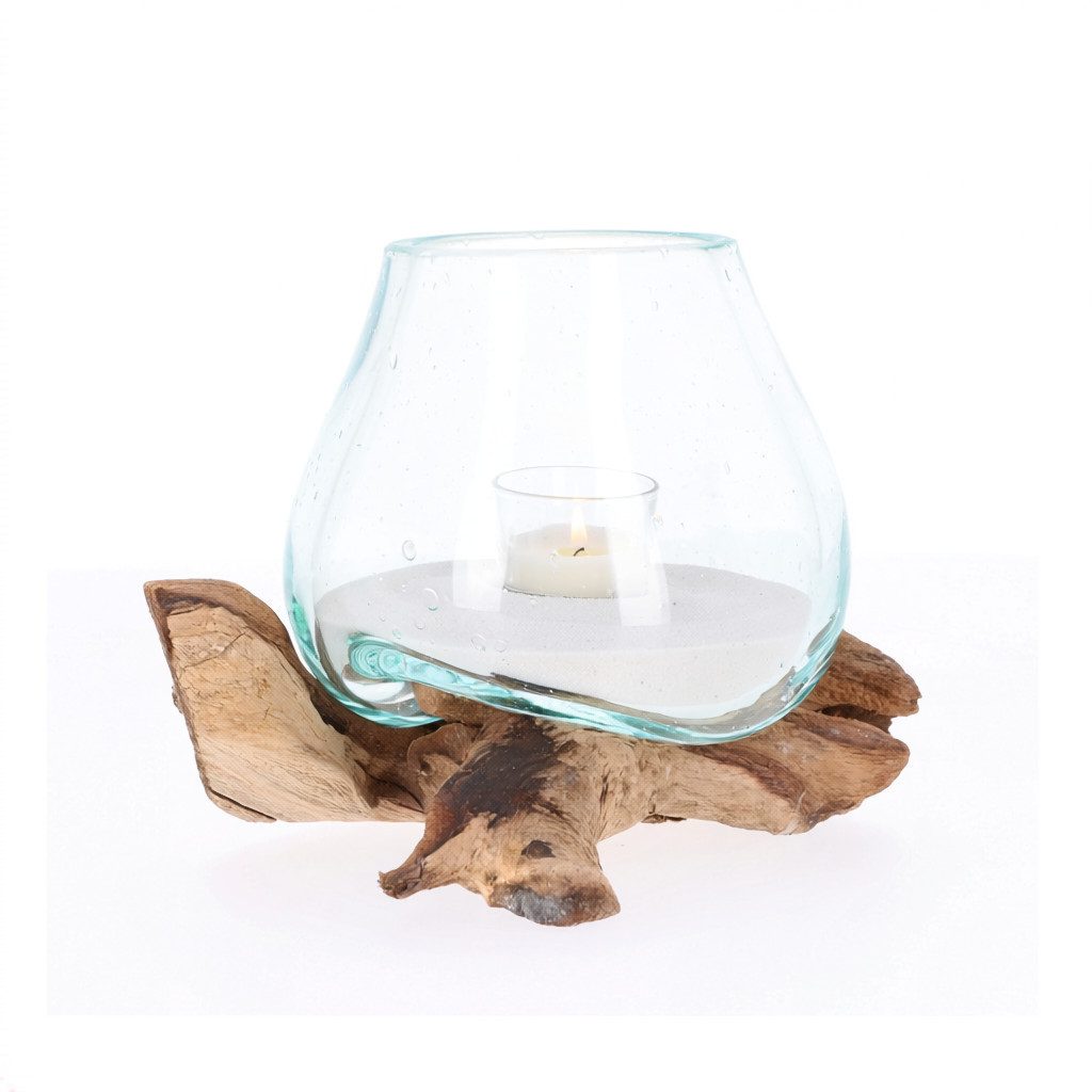AlPa Living 100% Handmade Windlicht Glas auf Wurzelholz ca. 14 cm, Unikat