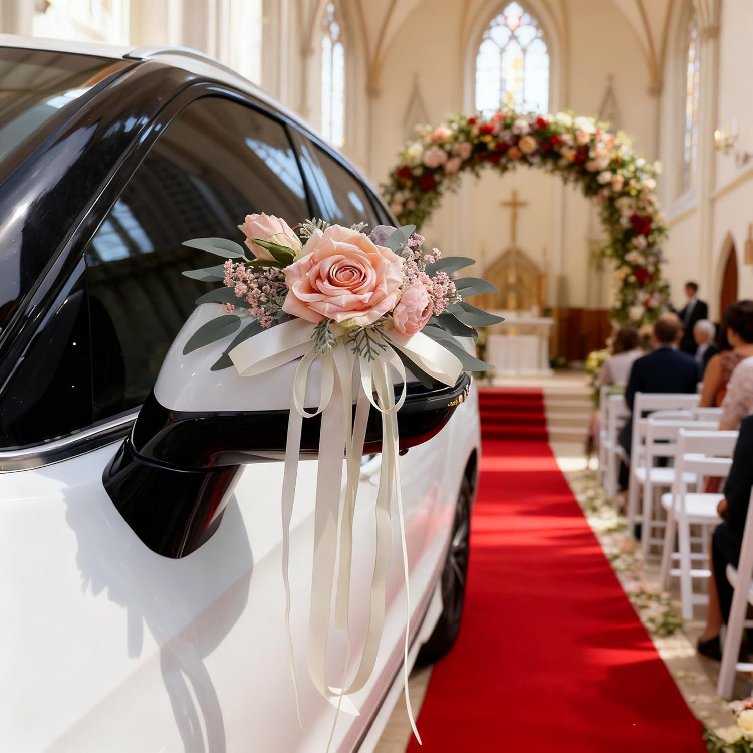FELIXLEO Dekohänger 2St Hochzeit Autoschmuck Schleifen Blumen Rückspiegel Champagner. (1 St)