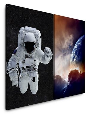 Sinus Art Leinwandbild 2 Bilder je 60x90cm Astronaut Weltraum Schwerelos Erde Planet Fantasie Nasa