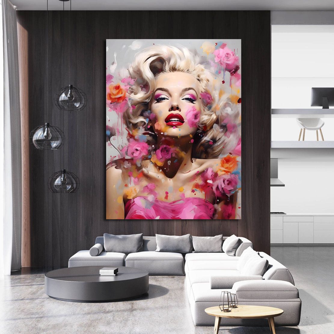 Artedinoi Leinwandbild Marilyn Pop Art abstrakt Leinwandbild Wandbild Kunstdruck XL Deko, Marilyn Monroe, abstraktes Porträt
