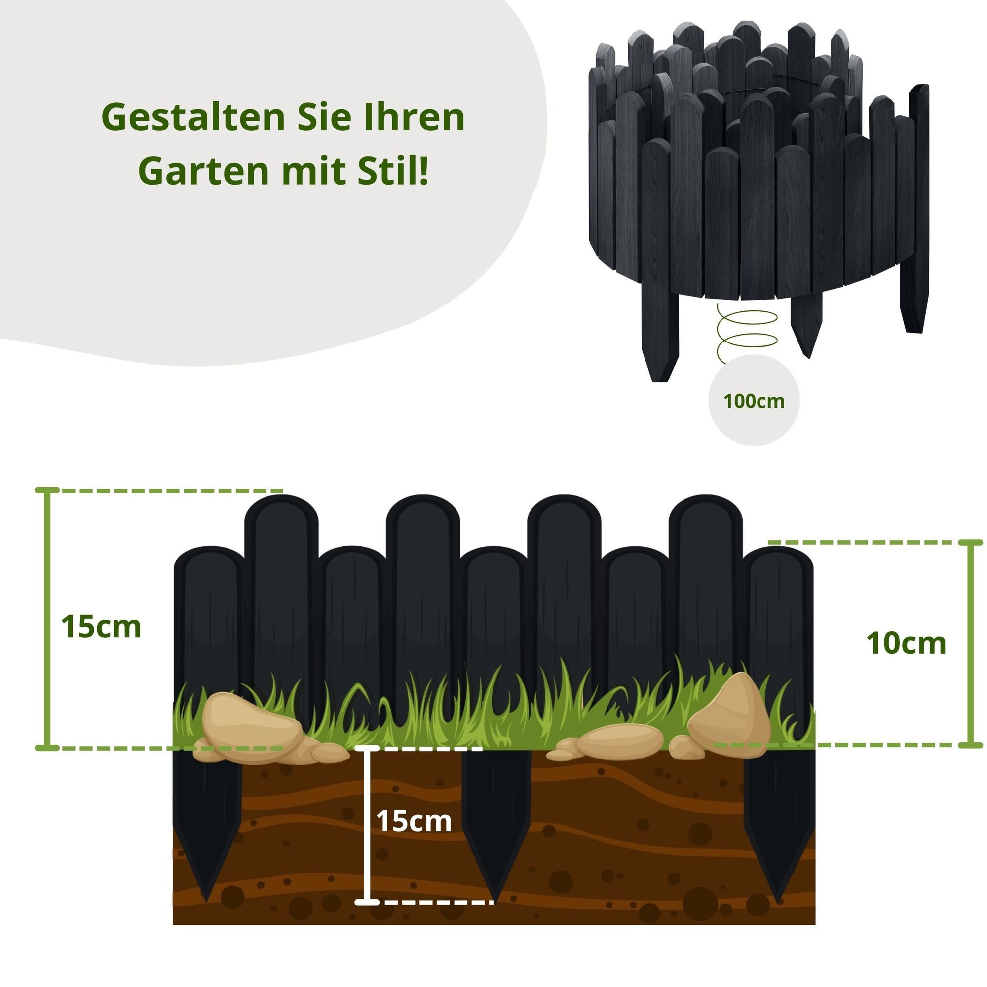 Floranica Palisade Beeteinfassung Rasenkante Flexible Holzzaun günstig online kaufen