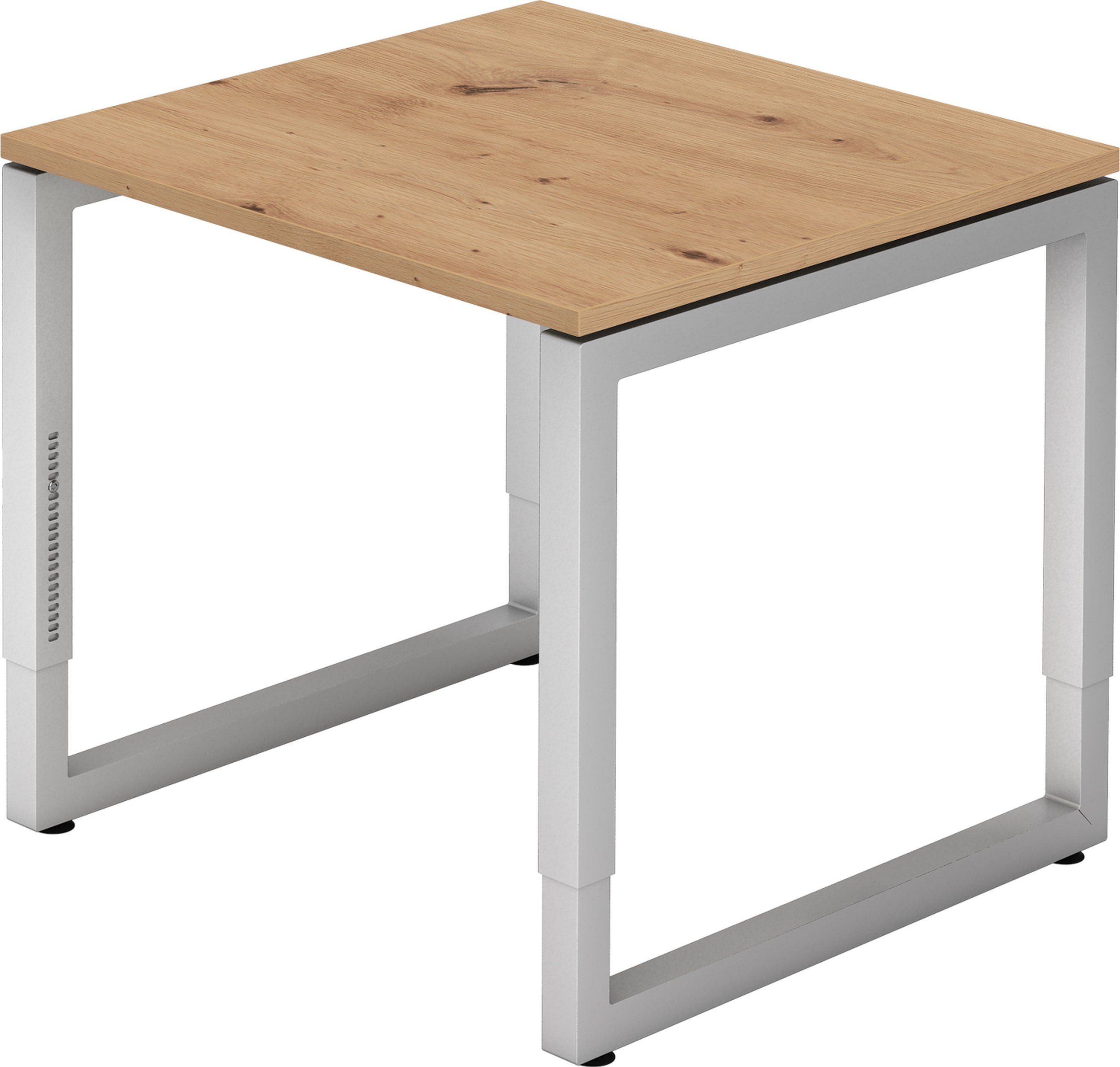 bümö Schreibtisch Schreibtisch Serie-R, Quadrat: 80 x 80 cm - Dekor: Asteiche - Gestell: Silber