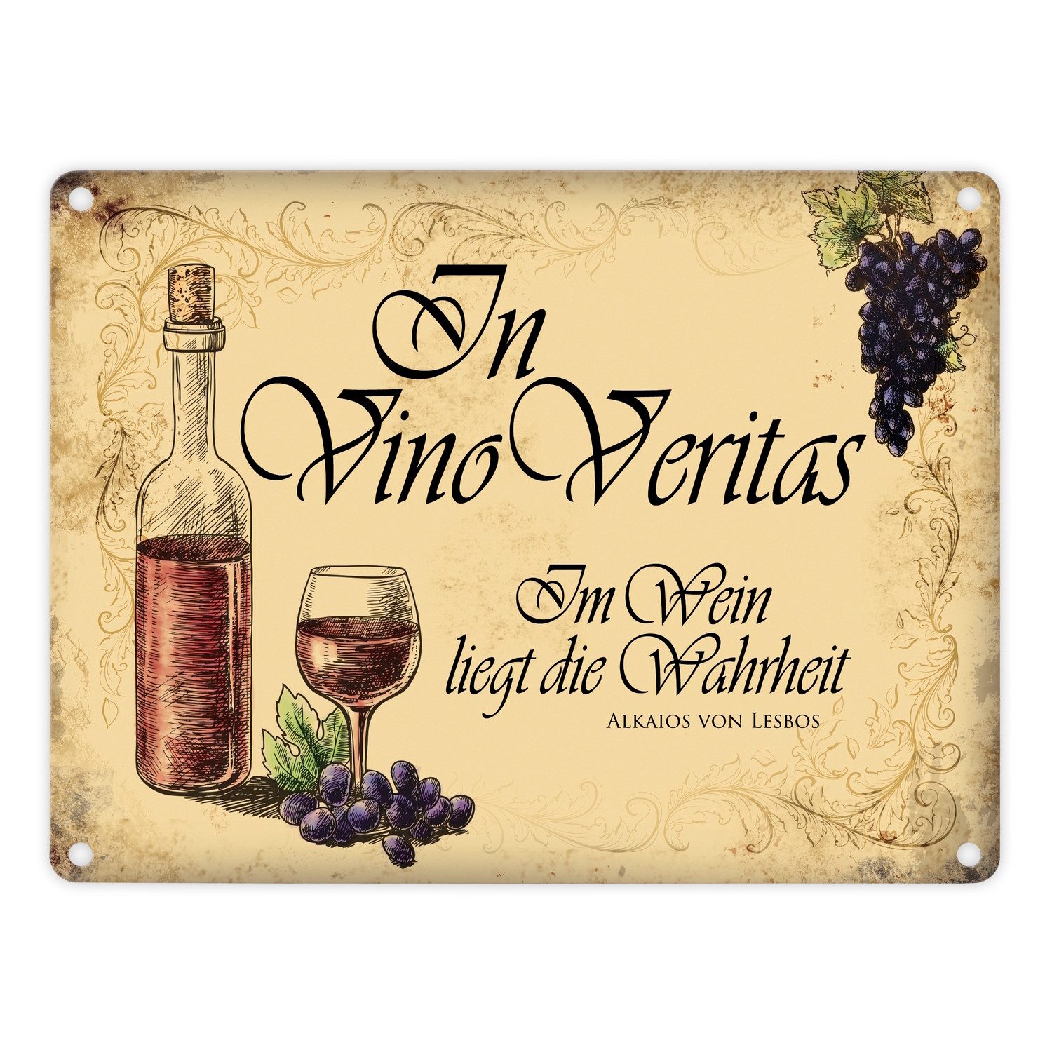 Metallschild Metallschild mit Wein Motiv und Spruch: In Vino Vertias Blechschild