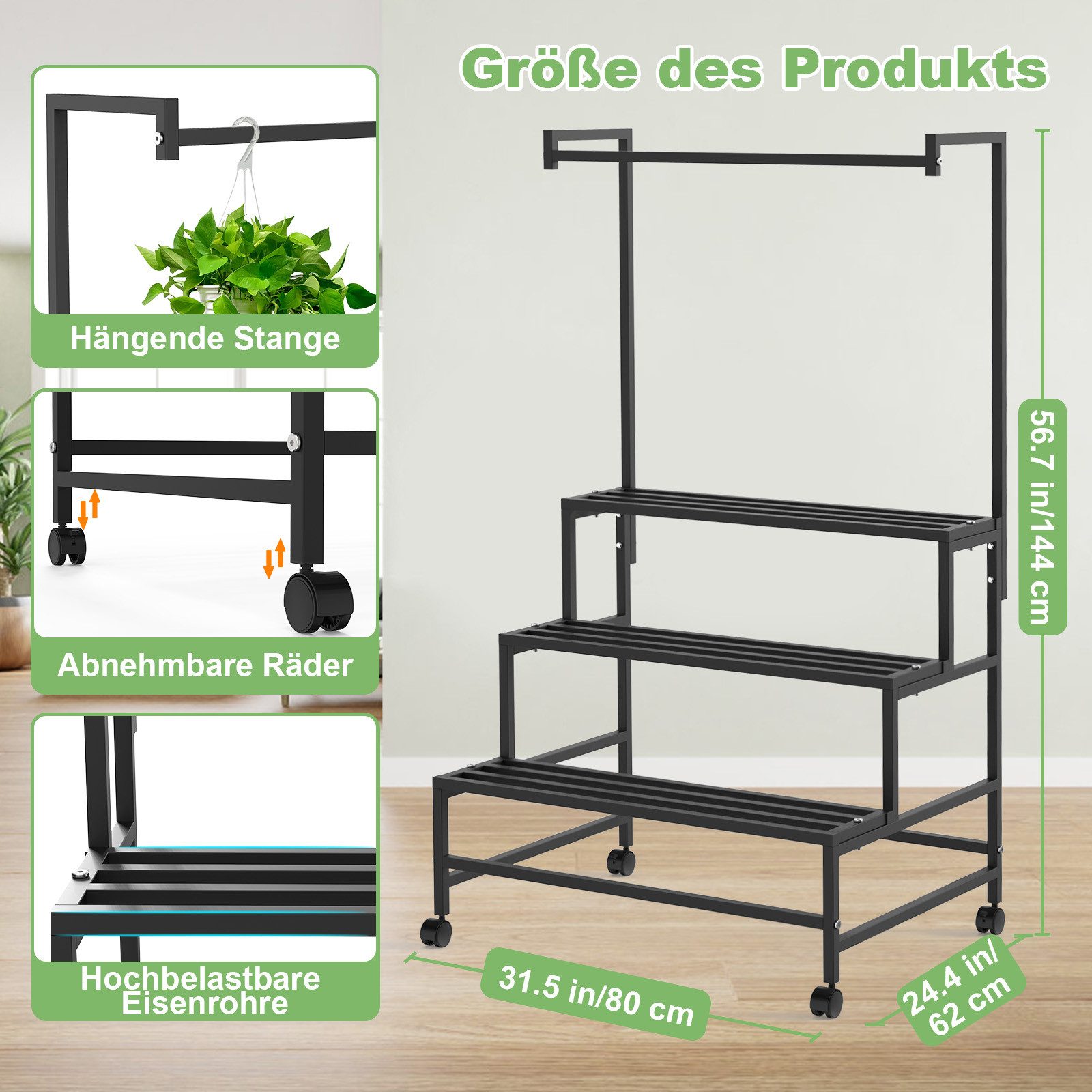 Sunicol Blumenständer Pflanzenregal outdoor mit Rad, Rostschutz Metall Blum günstig online kaufen