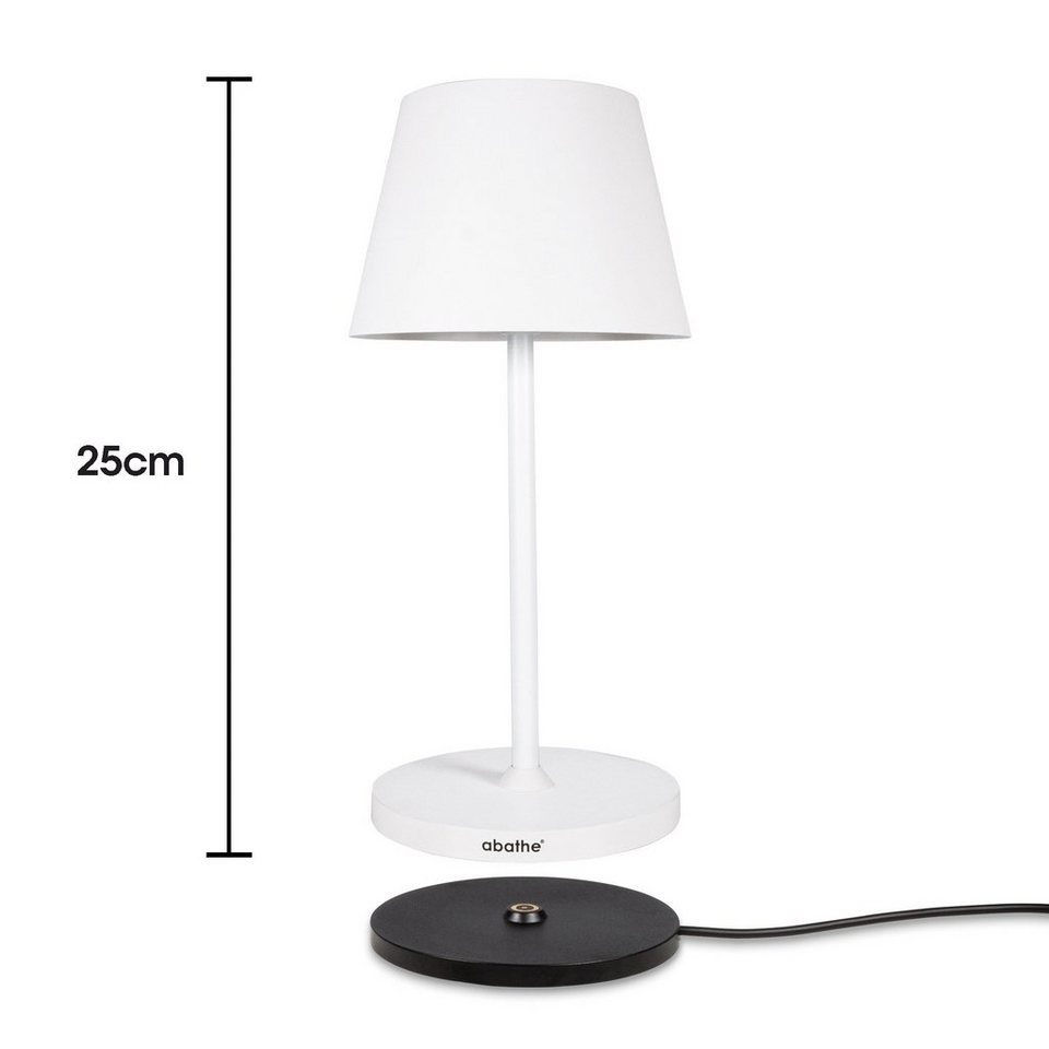 abathe USB-Tischleuchte abathe LED Akku Tischleuchte round mit Ladestation  weiß, dimmbar, aufladbar, sichtfreie Höhe von 25cm, IP54, Ladestation, 2700K