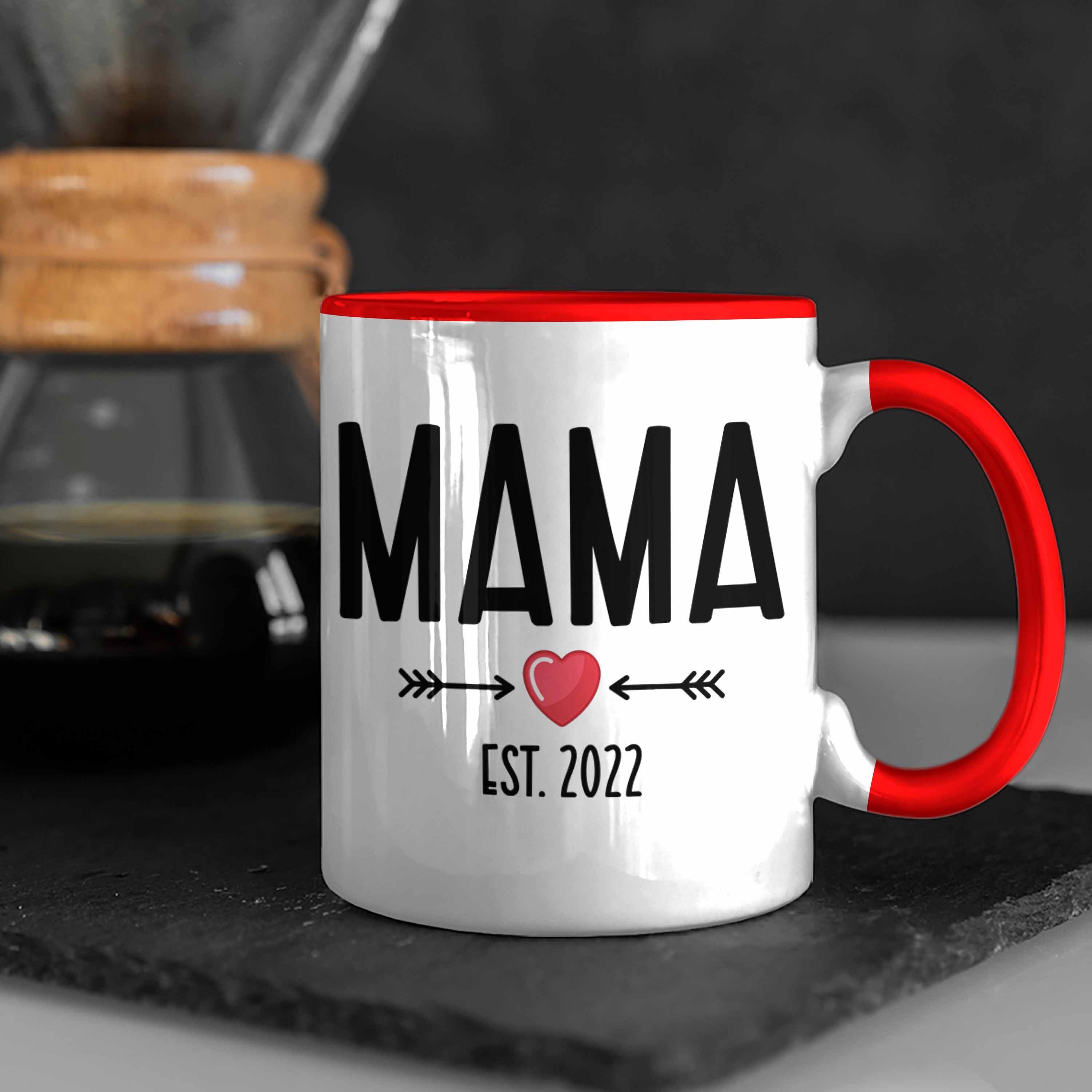 Baby Schwangerschaft Trendation Du - Mama 2022 Geschenk Trendation 2022 Mutter Wirst Mutter Kaffeetasse Verkünden Überraschung Tasse Rot Tasse