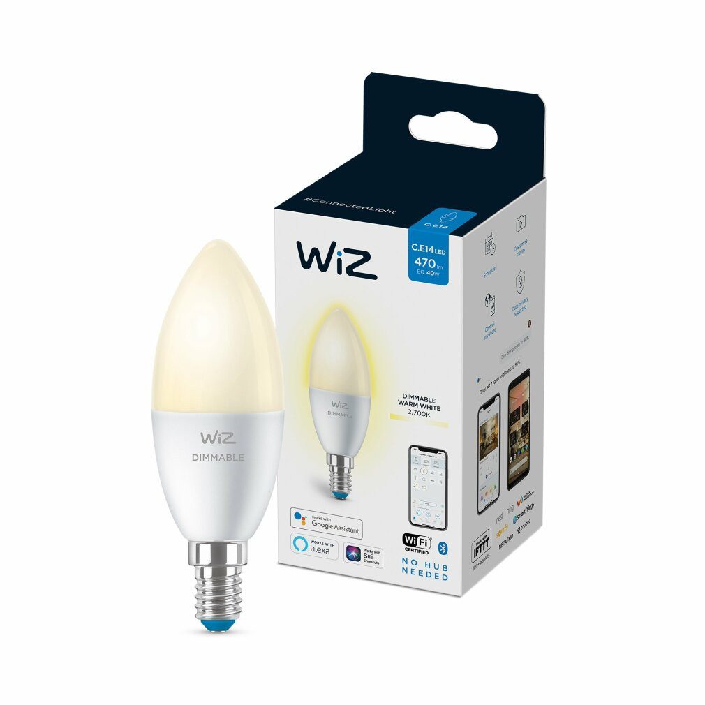 WiZ LED-Leuchtmittel - Einzelne Glühbirne C37 E14 Farbe Weiß - Smart Home
