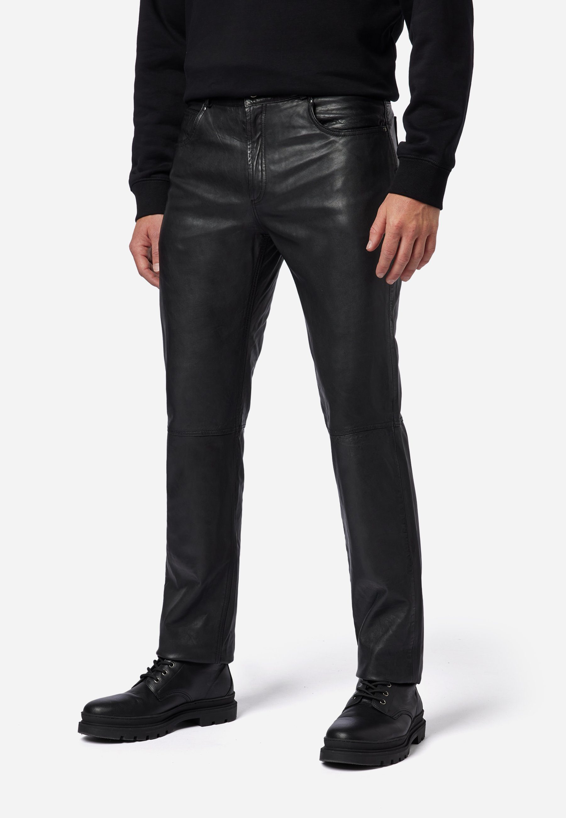 Schwarz 5-Pocket Pant Leder; RICANO Lederhose Hochwertiges Trant Jeans-Optik Lamm-Nappa