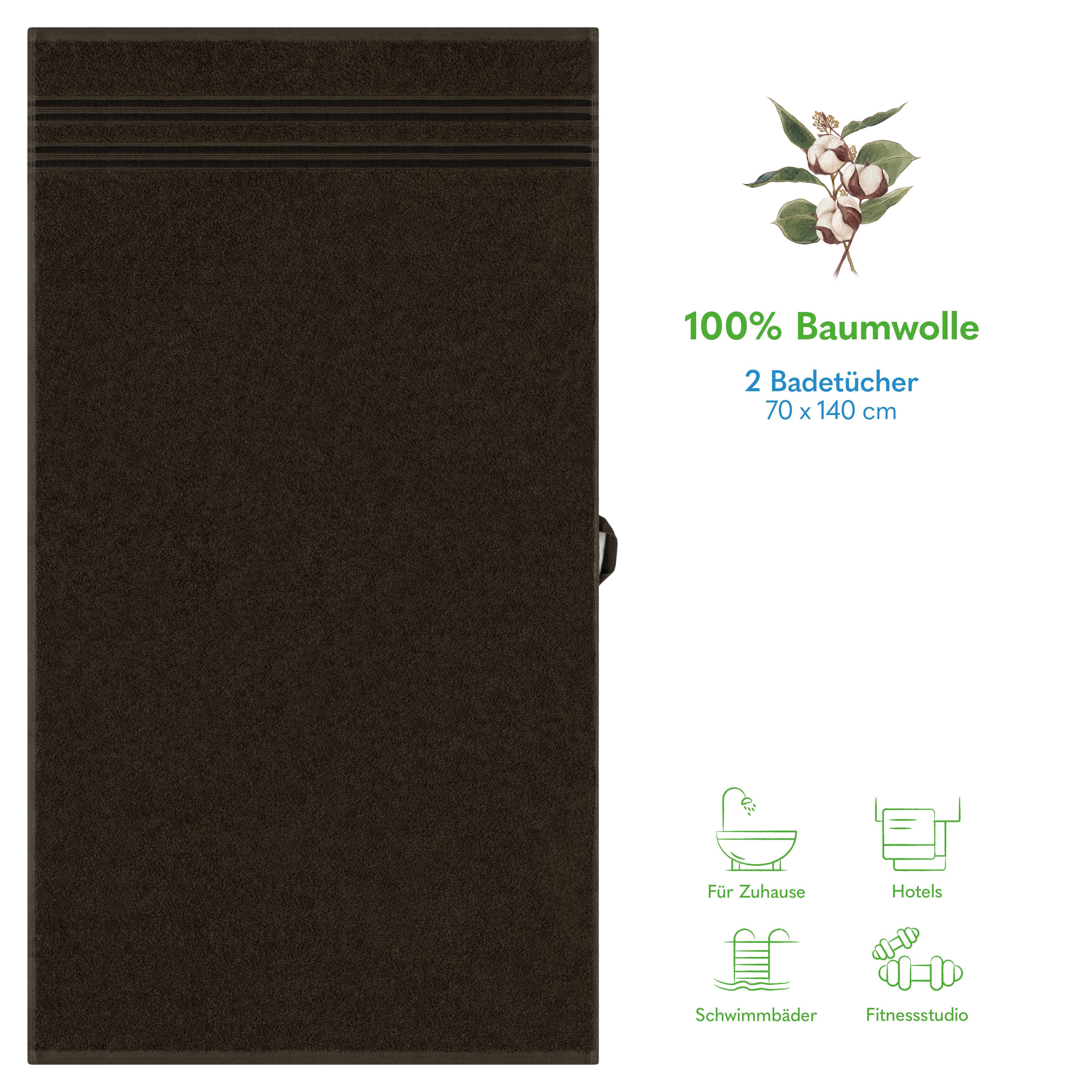 HAMMETEX Duschtuch 2er Set Badetücher 70x140 cm, 100% Baumwolle, Weich & Saugstark, Frottier (Set, 2-St), mit Bordüre, einfarbig, weich – Bild 2 von 5