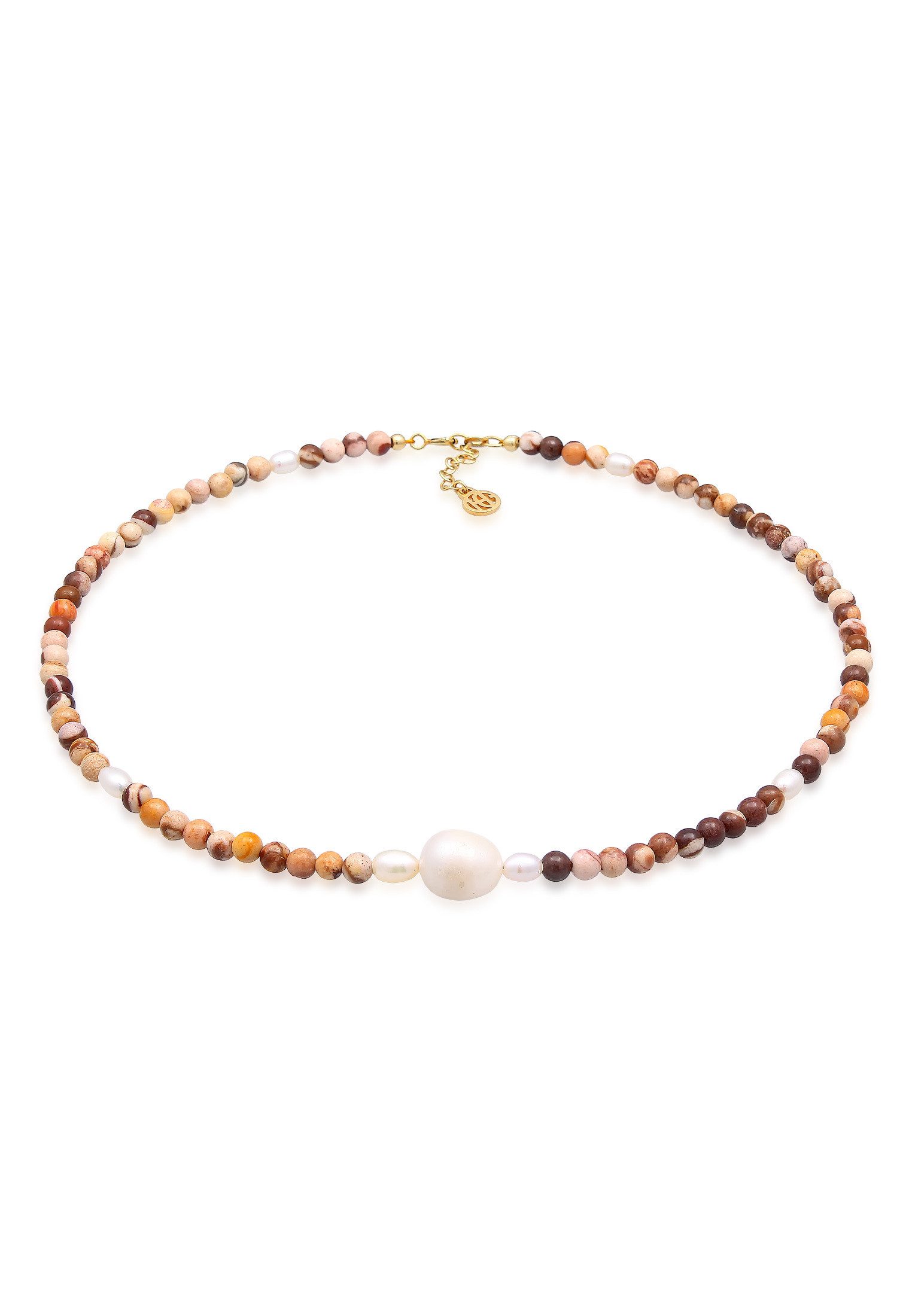Kette mit Anhänger Choker Jaspis Süßwasserperlen 925 Silber vergoldet