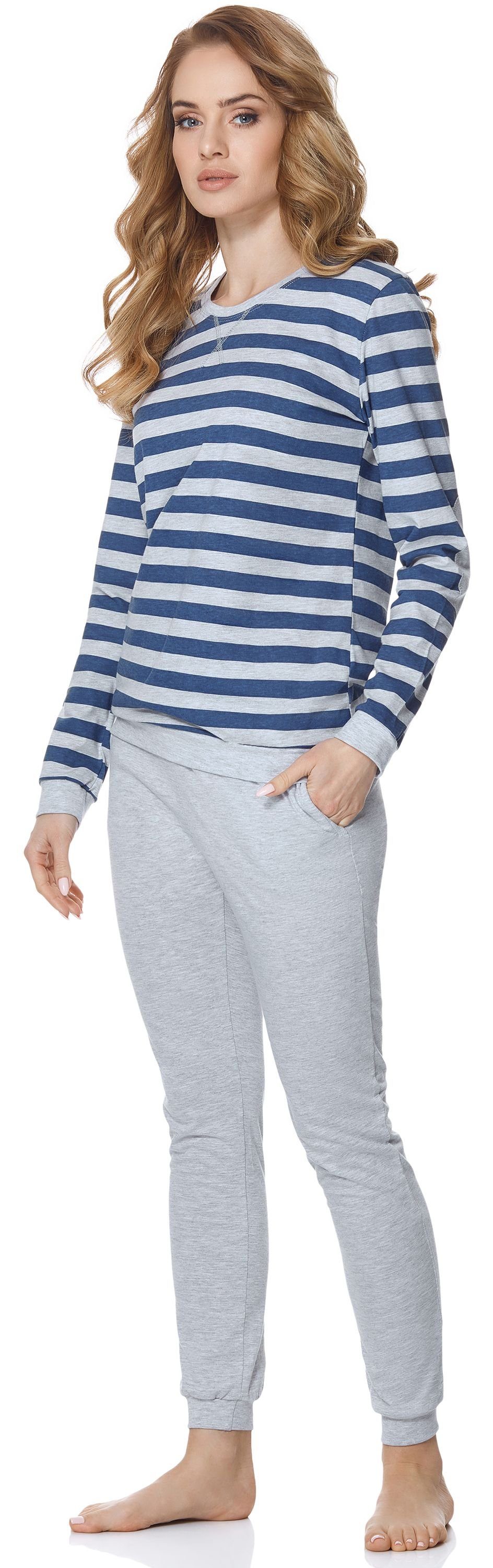 Melange/Jeans Schlafanzug Merry Damen Style Schlafanzug MS10-107