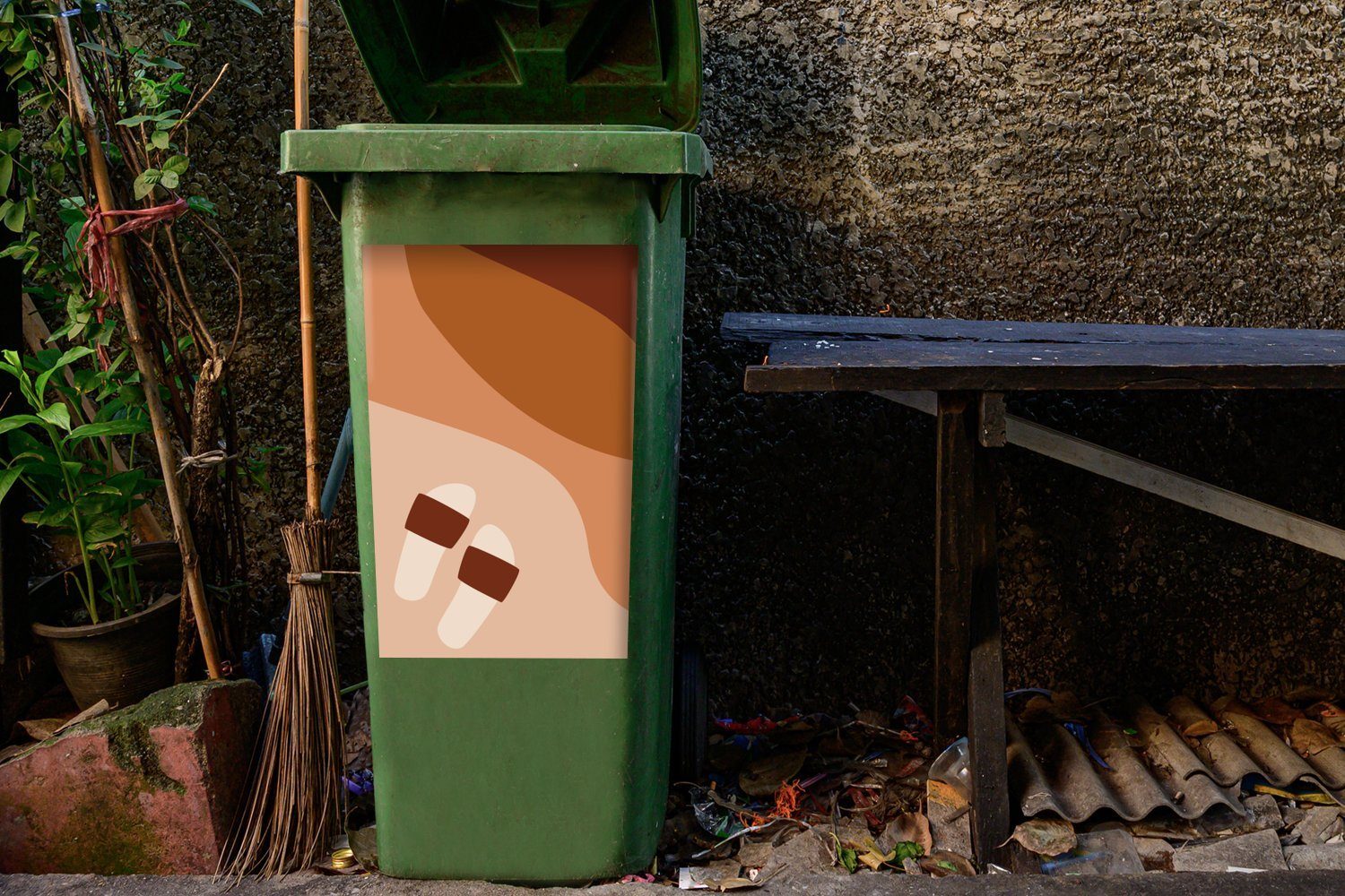 Container, - (1 Sommer Mülleimer-aufkleber, - St), Wandsticker Abfalbehälter Strand MuchoWow Mülltonne, Sticker, Hausschuhe