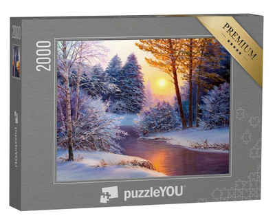 puzzleYOU Puzzle Winterlandschaft mit Fluss, Ölgemälde, 2000 Puzzleteile, puzzleYOU-Kollektionen Natur, 500 Teile, 2000 Teile, 1000 Teile