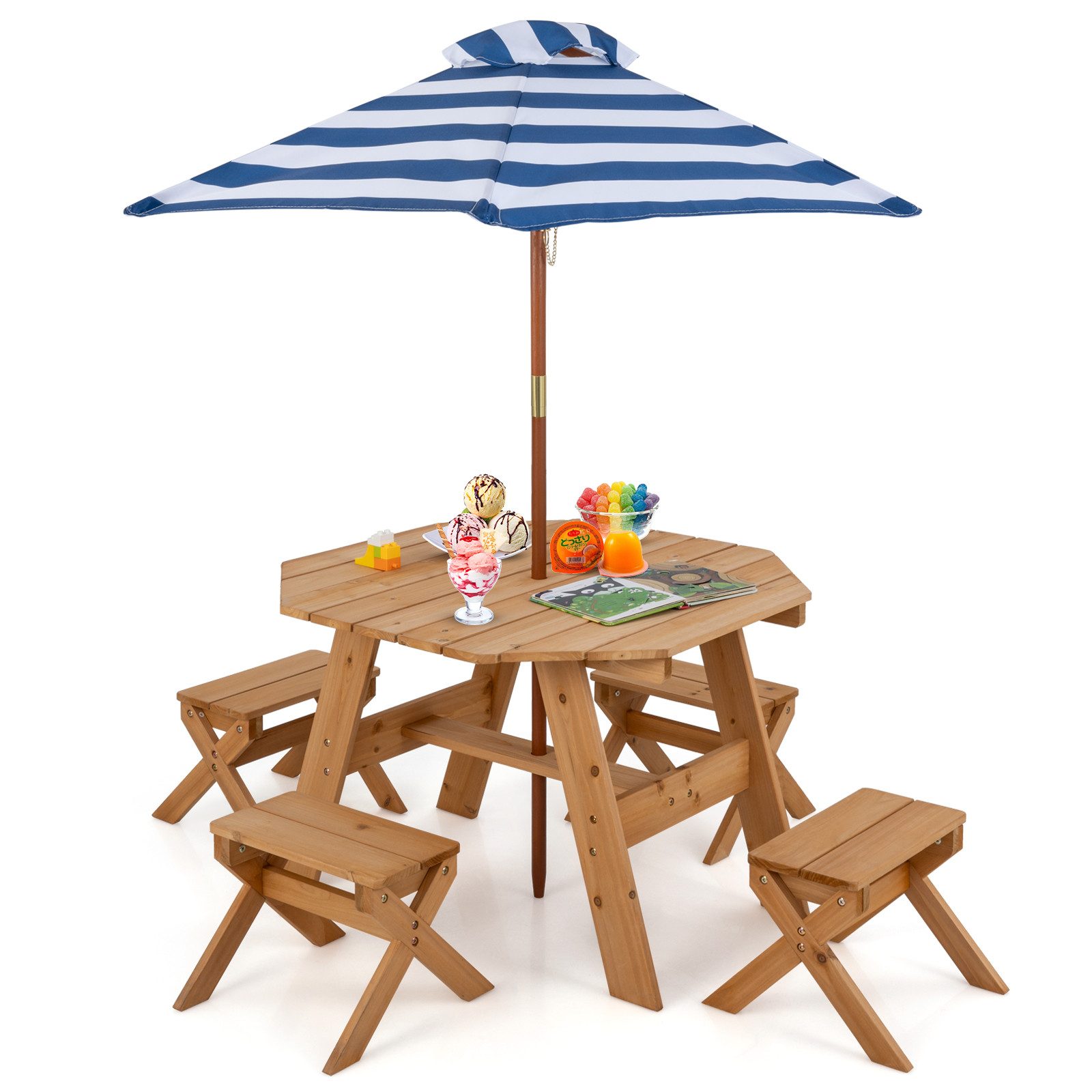 COSTWAY GartenKindersitzgruppe, (6tlg), Kinder Picknicktisch