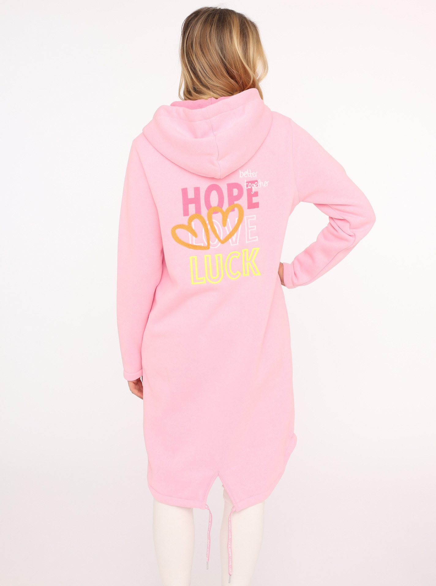 Zwillingsherz Jerseymantel "Hope Love Luck" mit langem Reißverschluß und Seitentaschen