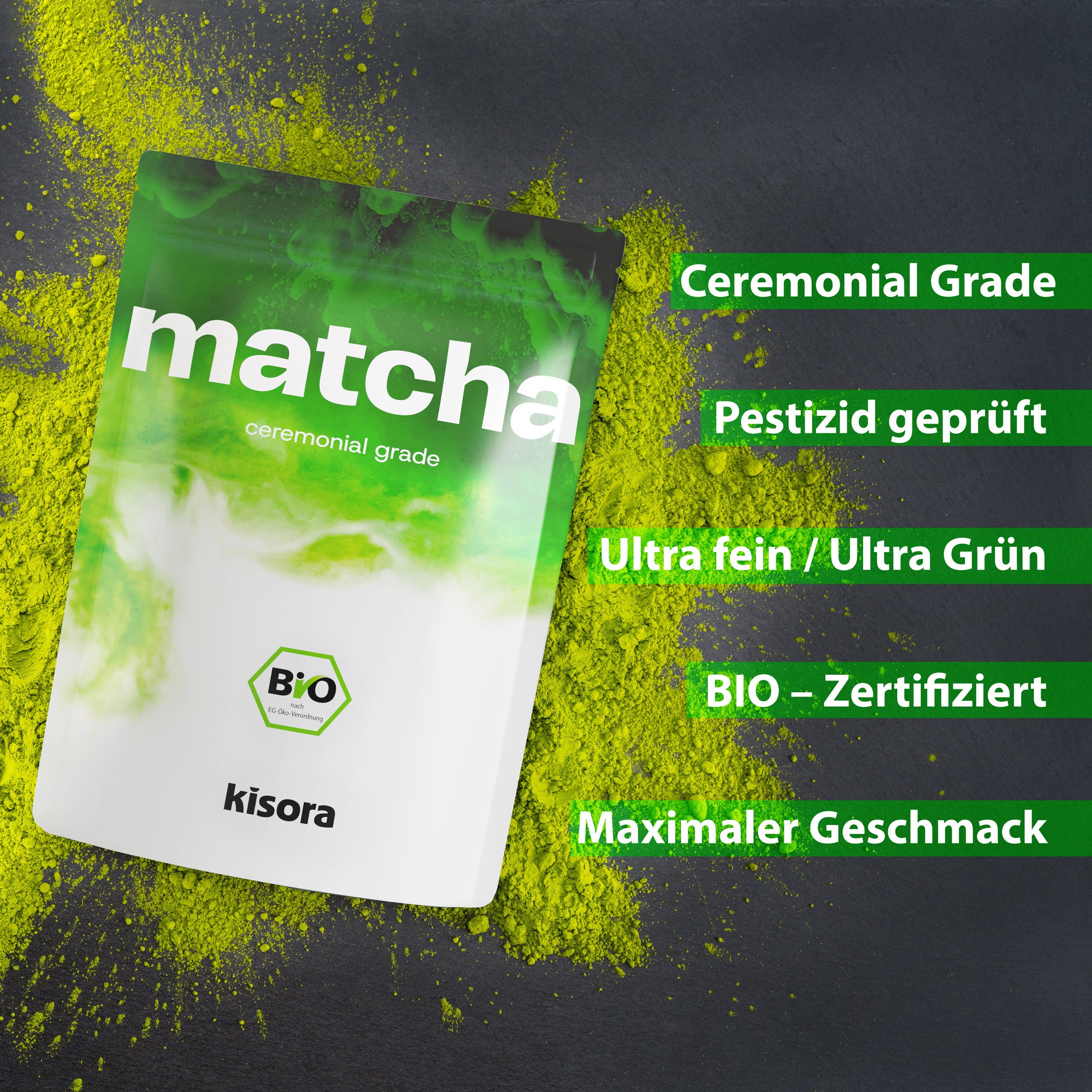 Kemes Tee Matcha Pulver Ceremonial Grade ideal zum Trinken für Matcha-Getränke, 1 x (Packung, Matcha Pulver in BIO-Qualität)