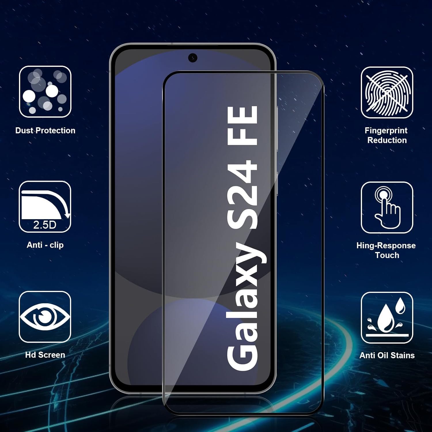 CLM-Tech Displayschutzglas 2X für Samsung Galaxy S24 FE 6,7 Zoll, Panzerglas Folie - Anti-Fingerabdruck und kratzfest -, 2 Stück, Kristallklar – Bild 2 von 5