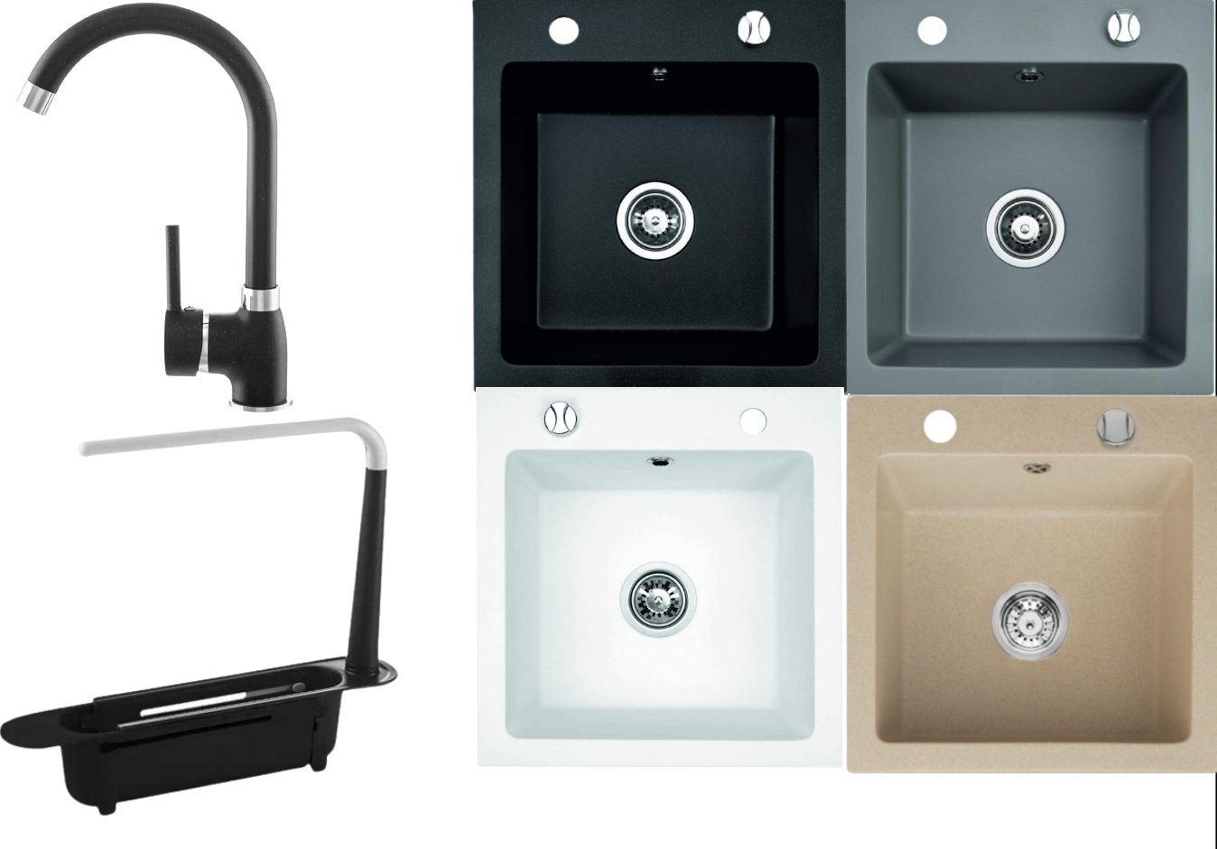 Faizee Möbel Granitspüle Granitspüle 48x50+Organizer (Armatur wählbar)Spülb günstig online kaufen