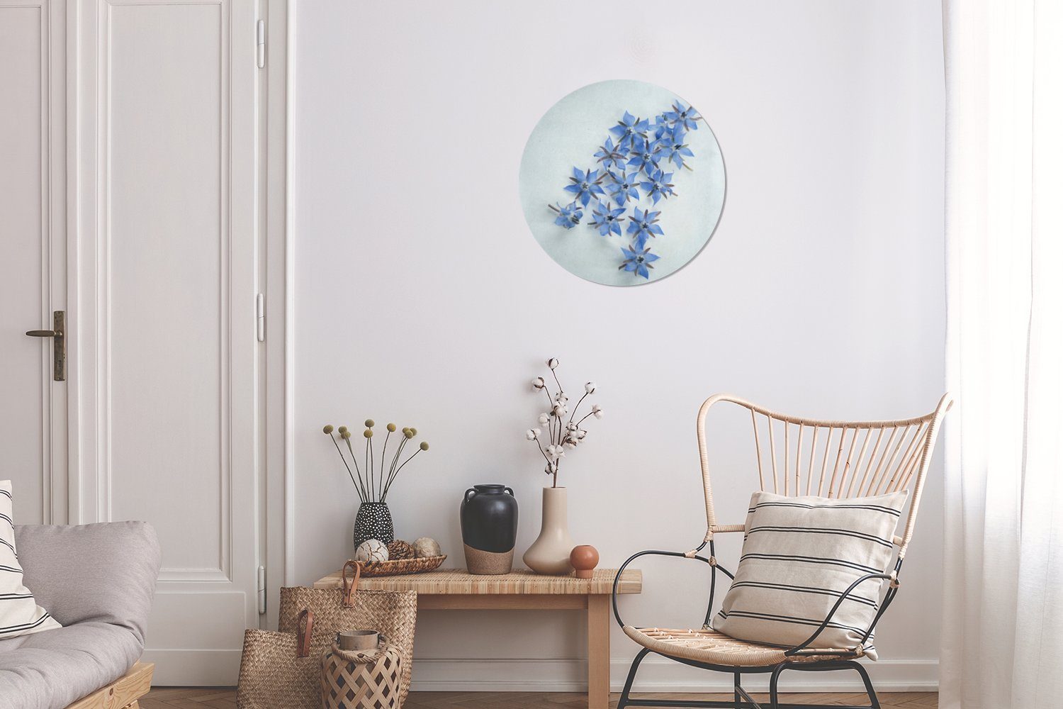 cm hellblauem St), MuchoWow Forex, Kreis Gemälde Wanddekoration (1 Wandbild, Borretschblüten Hintergrund, Blaue 30x30 Rundes Wohnzimmer, auf