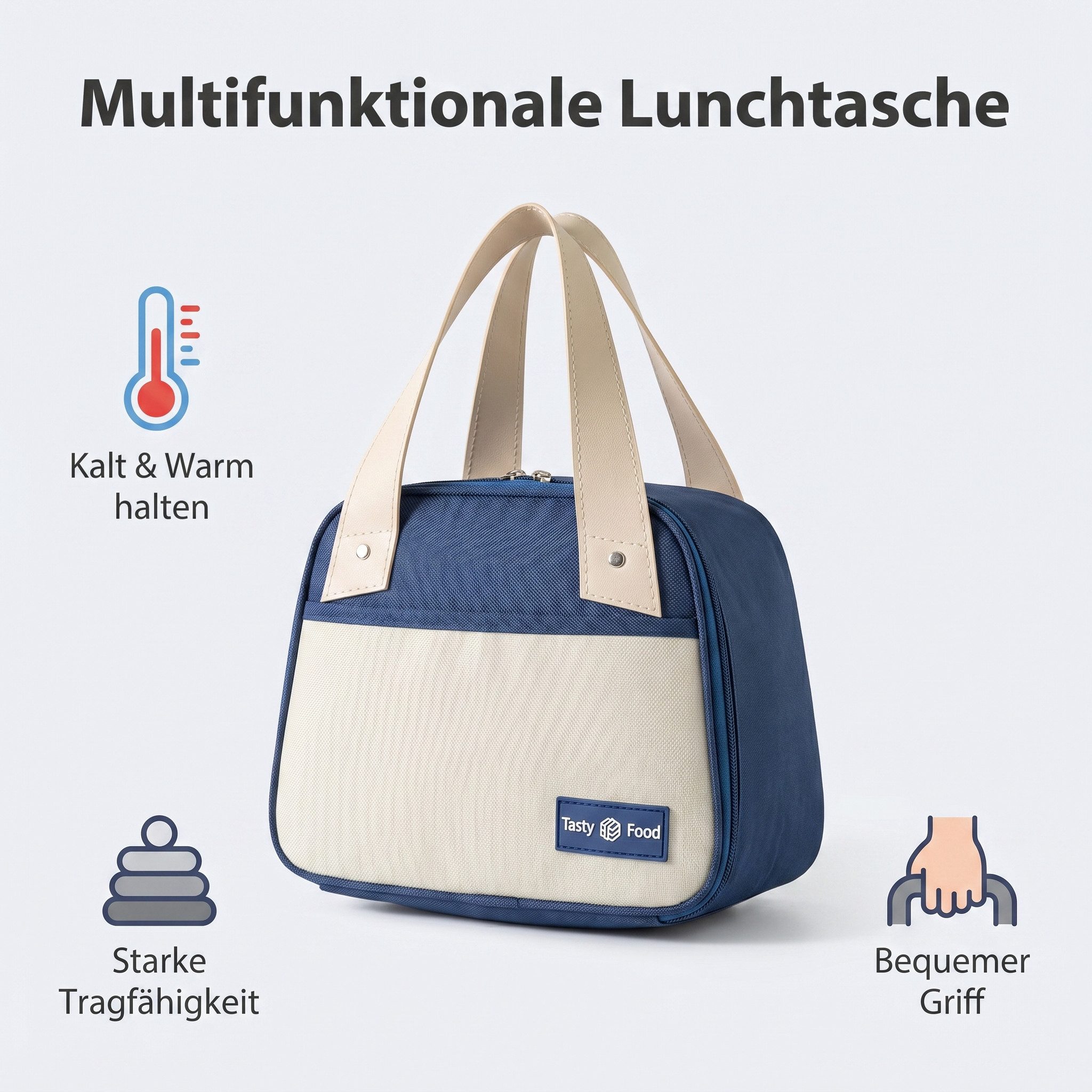Agger Kühltasche Kühltasche Faltbar mit Folienfutter, Lunchbox Tasche, Lunchtasche, Isoliert, Tragbar Lunchbag für Arbeit, Camping oder Reise Mittagessen