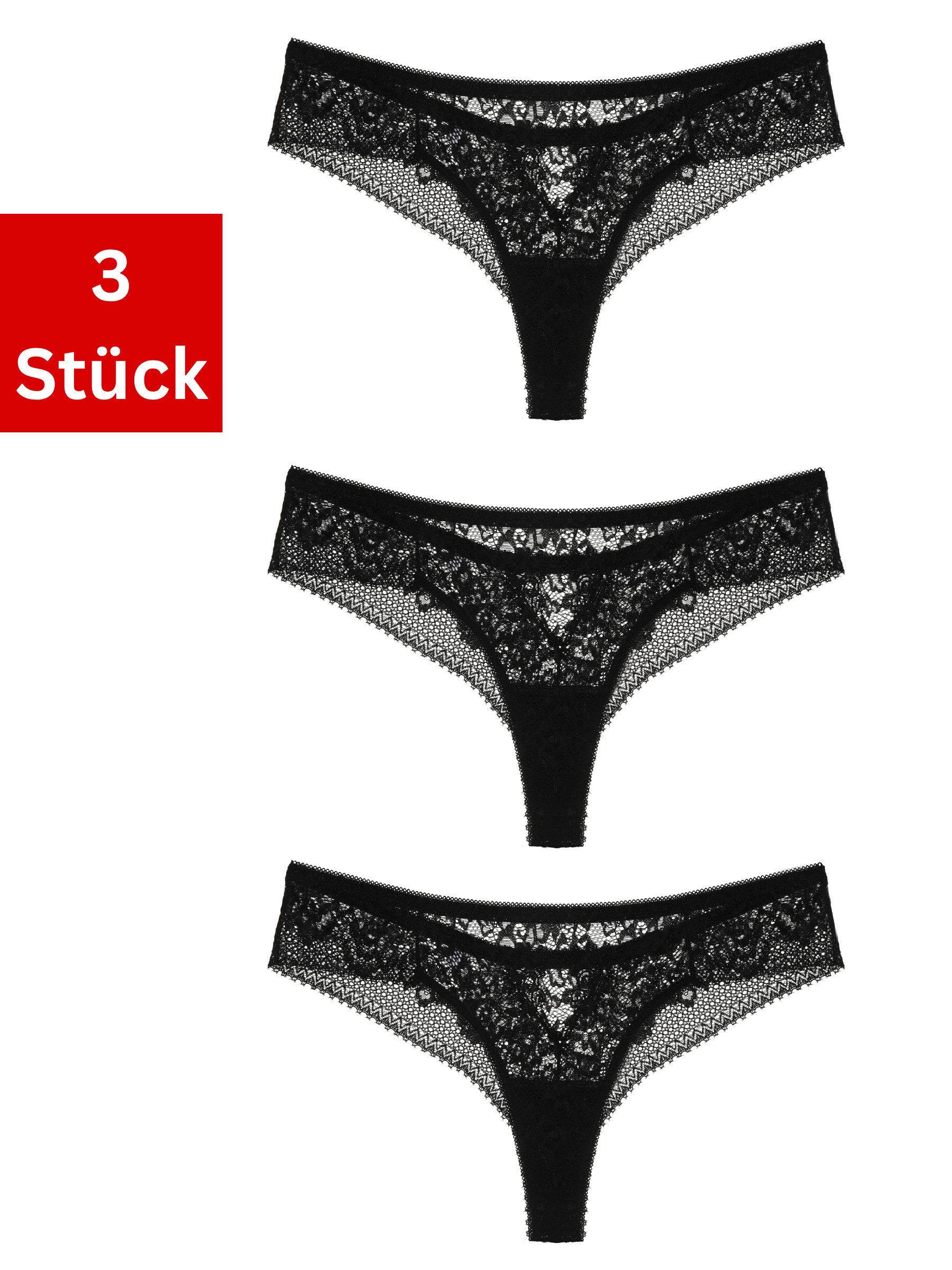 Elegant Love Тангаlip Damen-Slip in Spitzenoptik – feminine und sexy Женское белье-Unterwäsche (Packung, 3-St., 3er-Pack) Tanga / V-String – stilvolles Lingerie-Höschen für sinnliche Momente