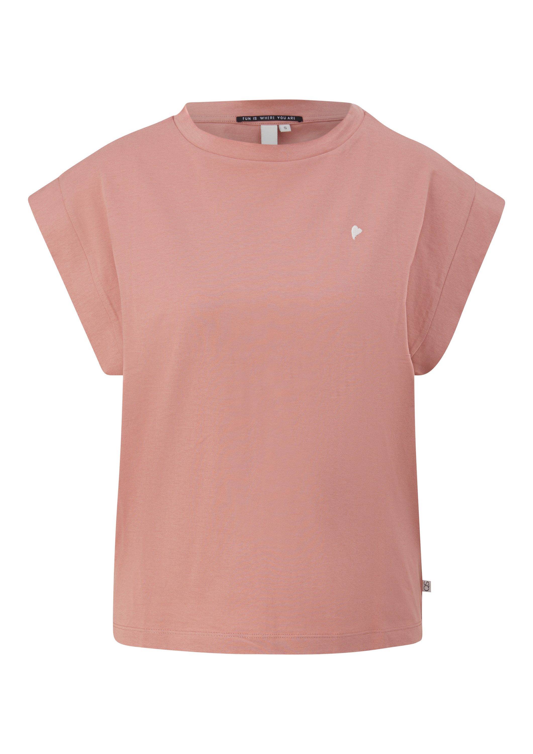 QS Kurzarmshirt T-Shirt T-Shirt mit überschnittenen Schultern und Stickerei günstig online kaufen