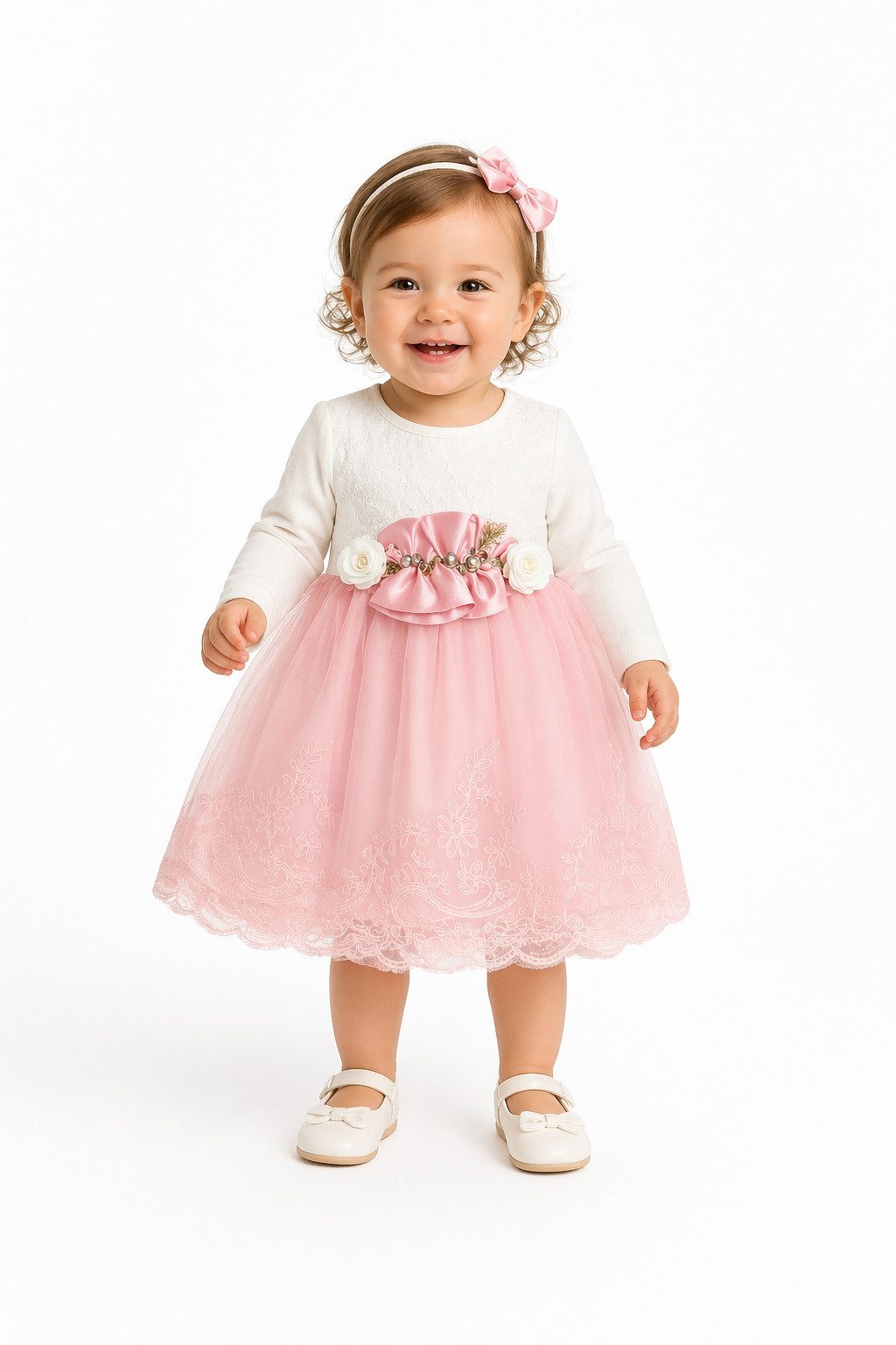 Lorey Medtec Taufkleid Prinzessin Kleid, Mädchen Kleid, Fest Kleid, 100% Baumwolle, Rosa Spitze, Tüll