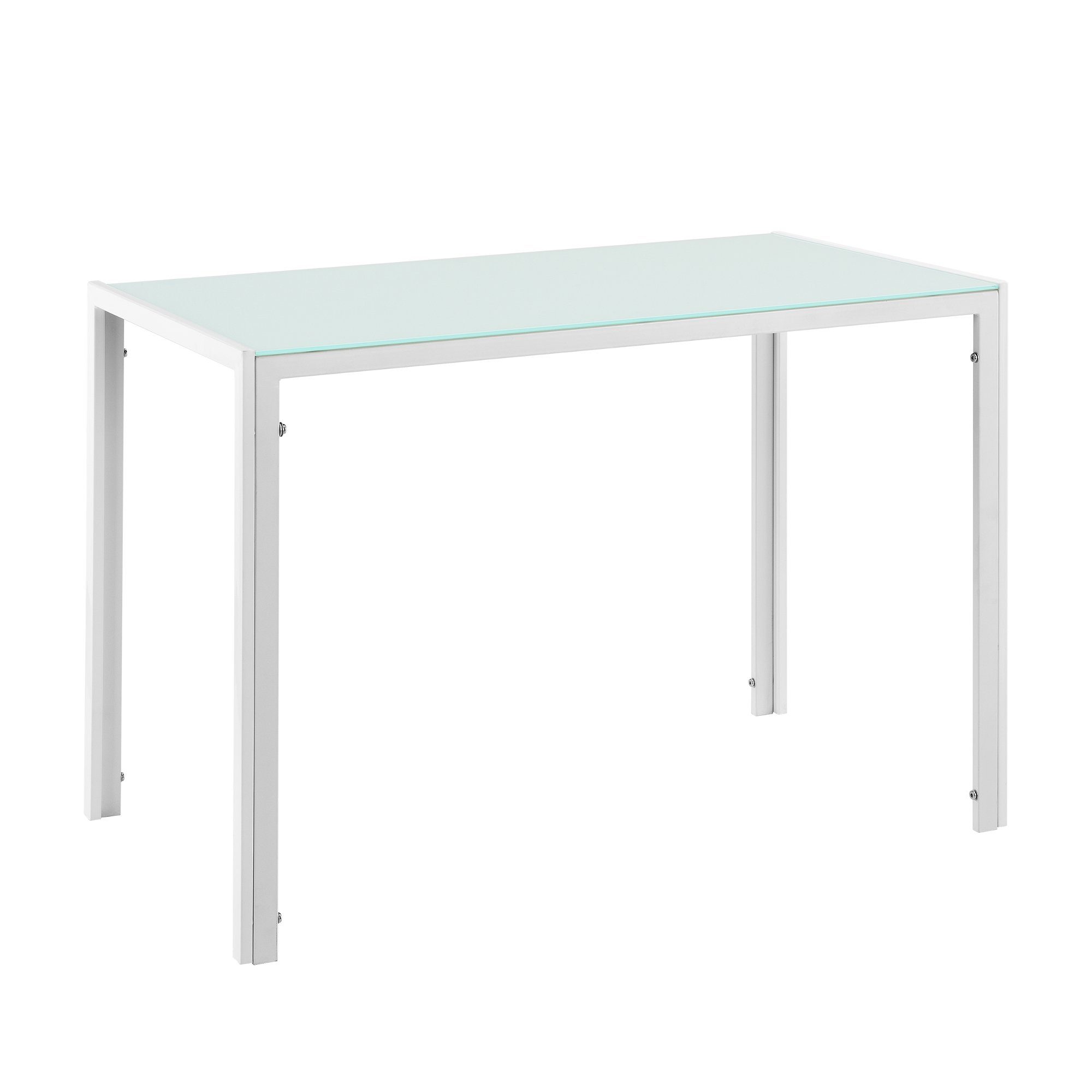 en.casa Essgruppe, (Set, 5-tlg., 4 Stühle, 1 Tisch), »Stathelle« Küchentisch mit Glasplatte Kunststoff Stühle weiß