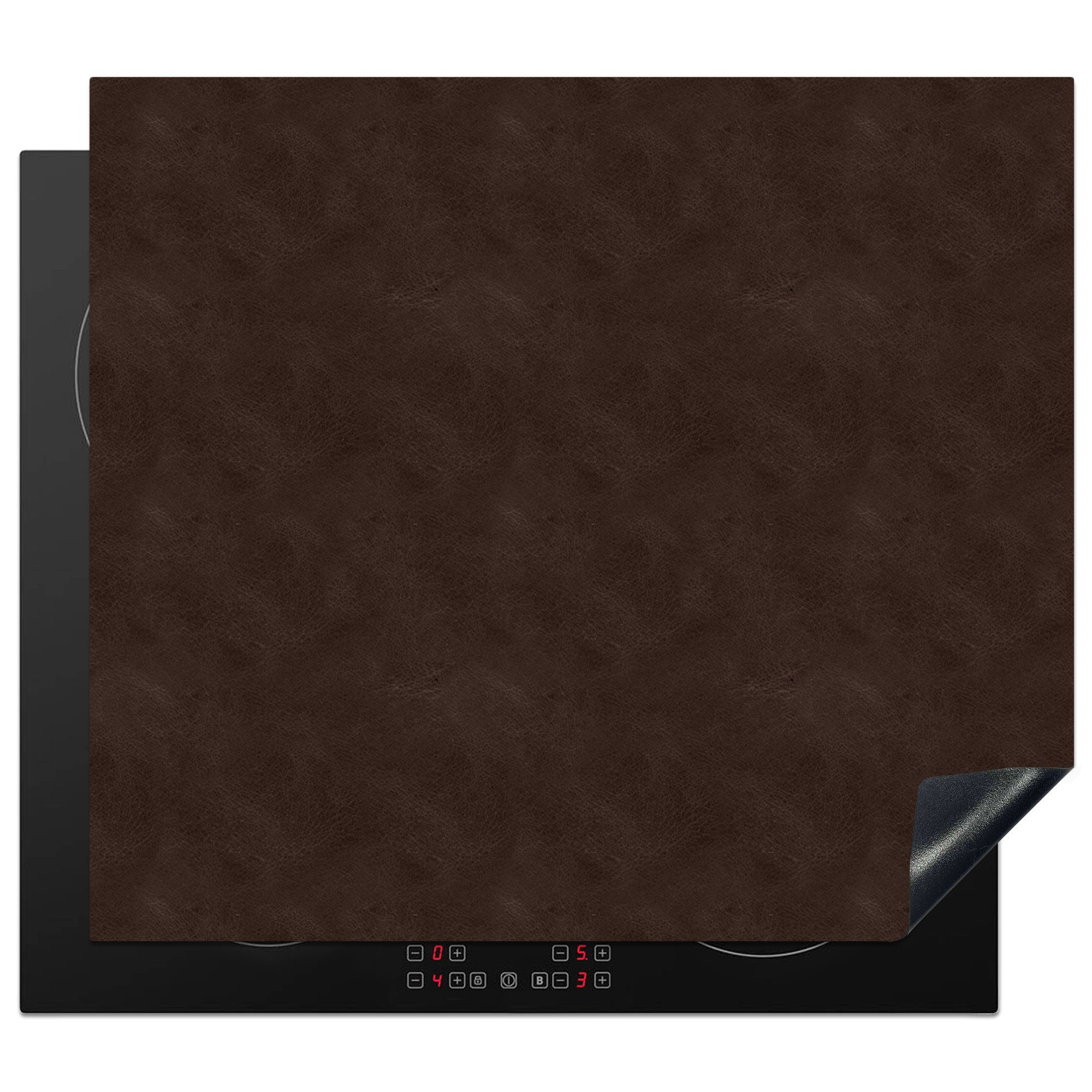 MuchoWow Herdblende-/Abdeckplatte Leder - Braun - Tierhaut, Vinyl, (1 tlg), 59x51 cm, Induktionsschutz, Induktionskochfeld, Ceranfeldabdeckung