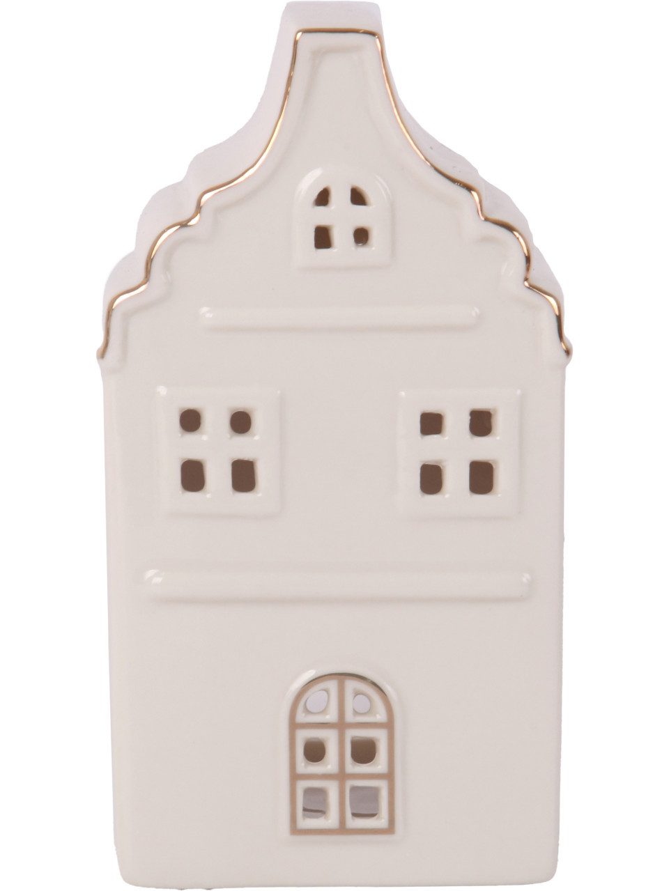 Trend Line Windlicht Windlicht Haus Keramik 15 x 8 cm weiß gold