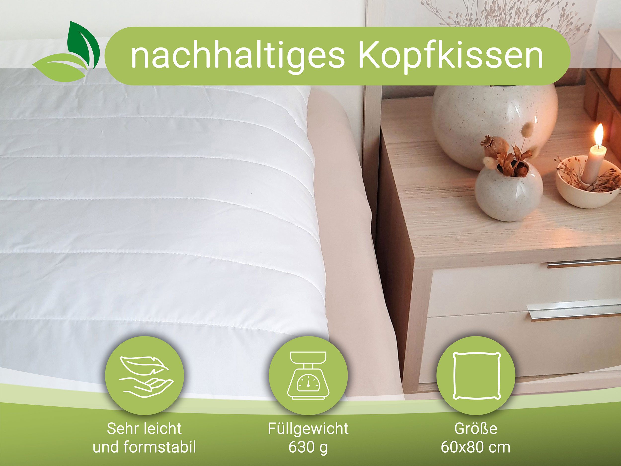 ZOLLNER Kopfkissen, Füllung: 100% Polyester, Bauch-, Seiten-, Rückenschläfer, 60 x 80 cm, 100% Polyester, allergikergeeignet