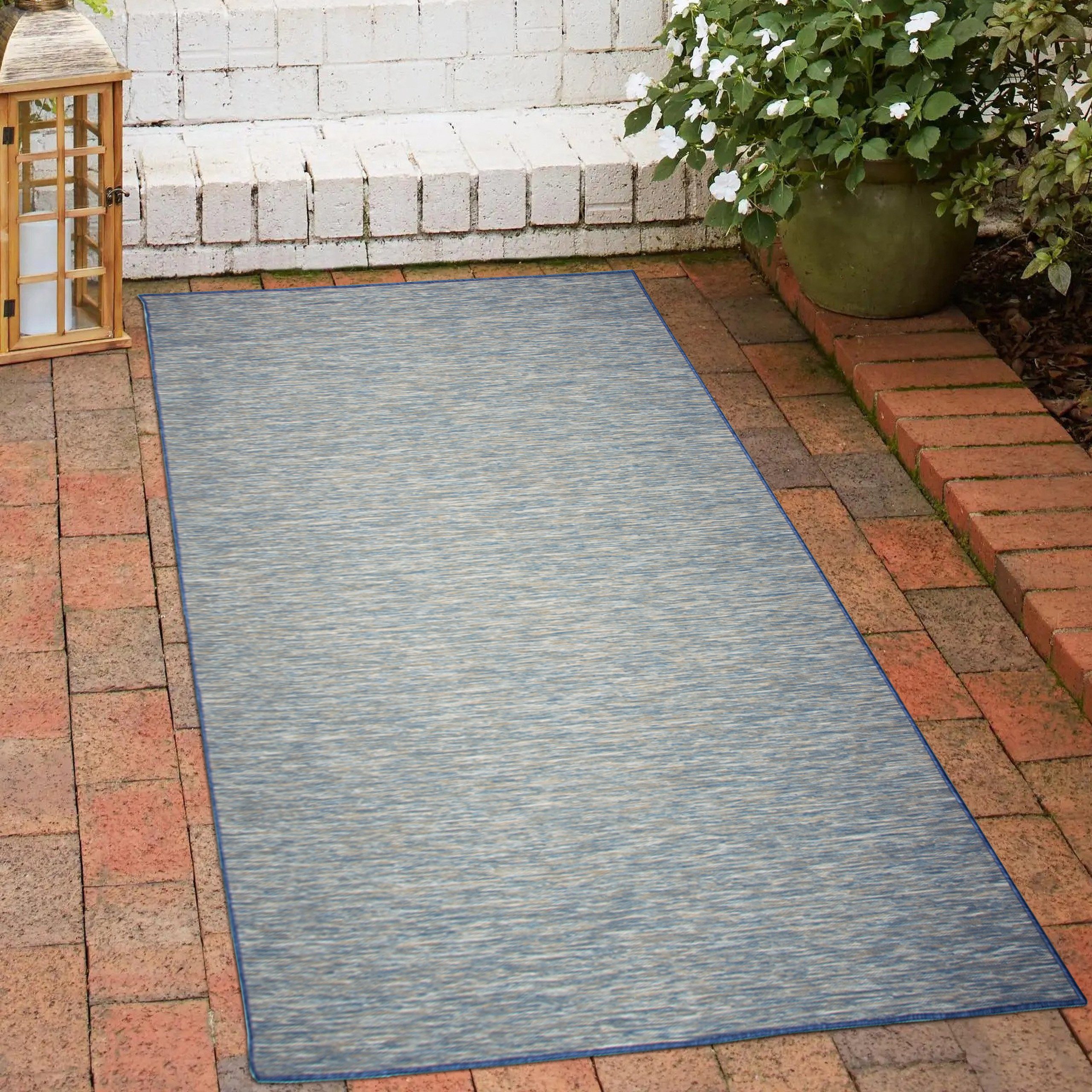 Carpetia Outdoorteppich Teppich Innen- und Außenbereich meliert Sisaloptik Blau, rechteckig, Höhe: 5 mm, beidseitig verwendbar