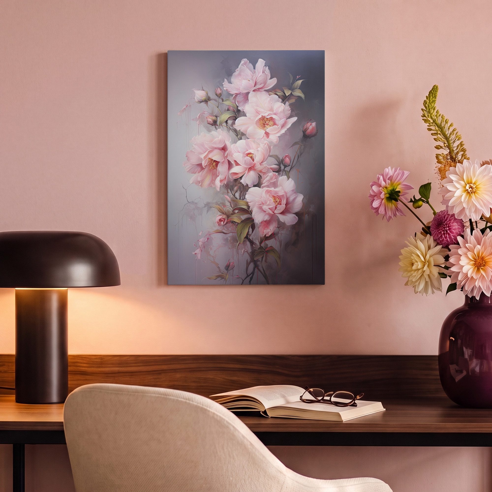 OneMillionCanvasses® Leinwandbild Rosen - Blumen - Rosa - Kunst - Aquarell, Fotodruck (1 St), Leinwand Canvas Wandbild, Wanddekoration 20x30 cm – Bild 4 von 5