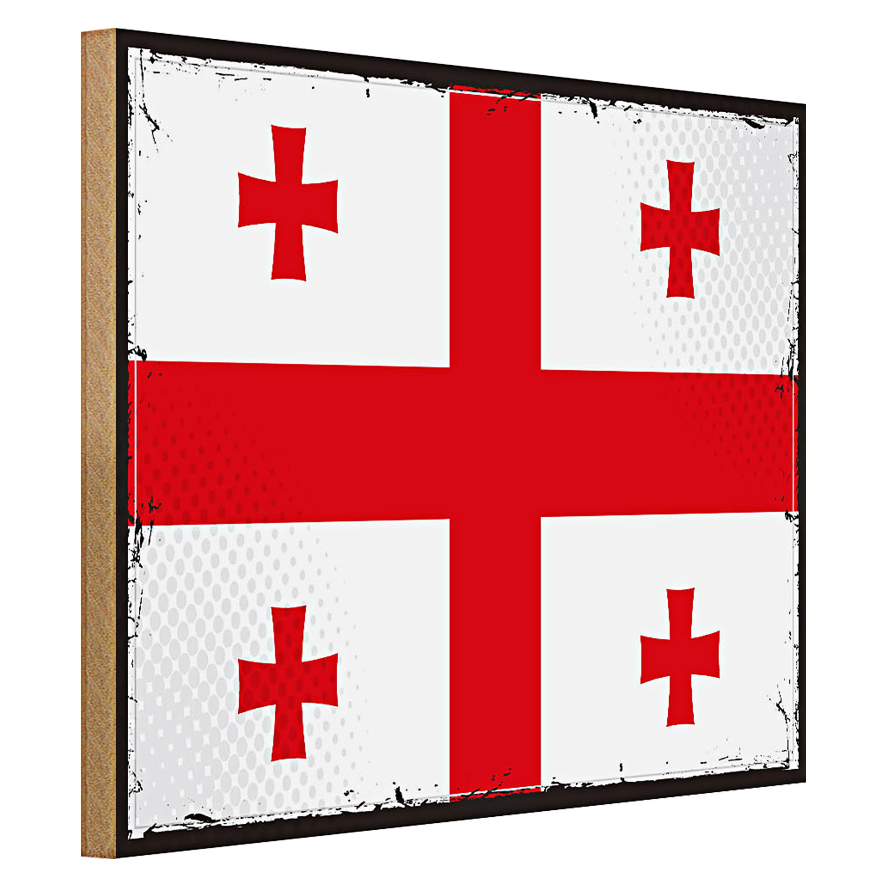 Roomando Holzbild Flagge Georgien 40x30cm Retro Flag of Georgia