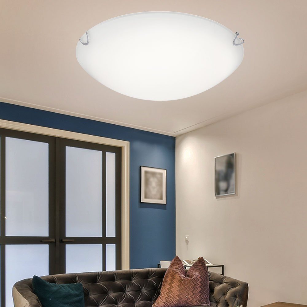 Deckenlampe LED Wohnzimmerlampe etc-shop Glas weiß Decken LED-Leuchtmittel LED Deckenleuchte verbaut, fest Deckenleuchte, Warmweiß,