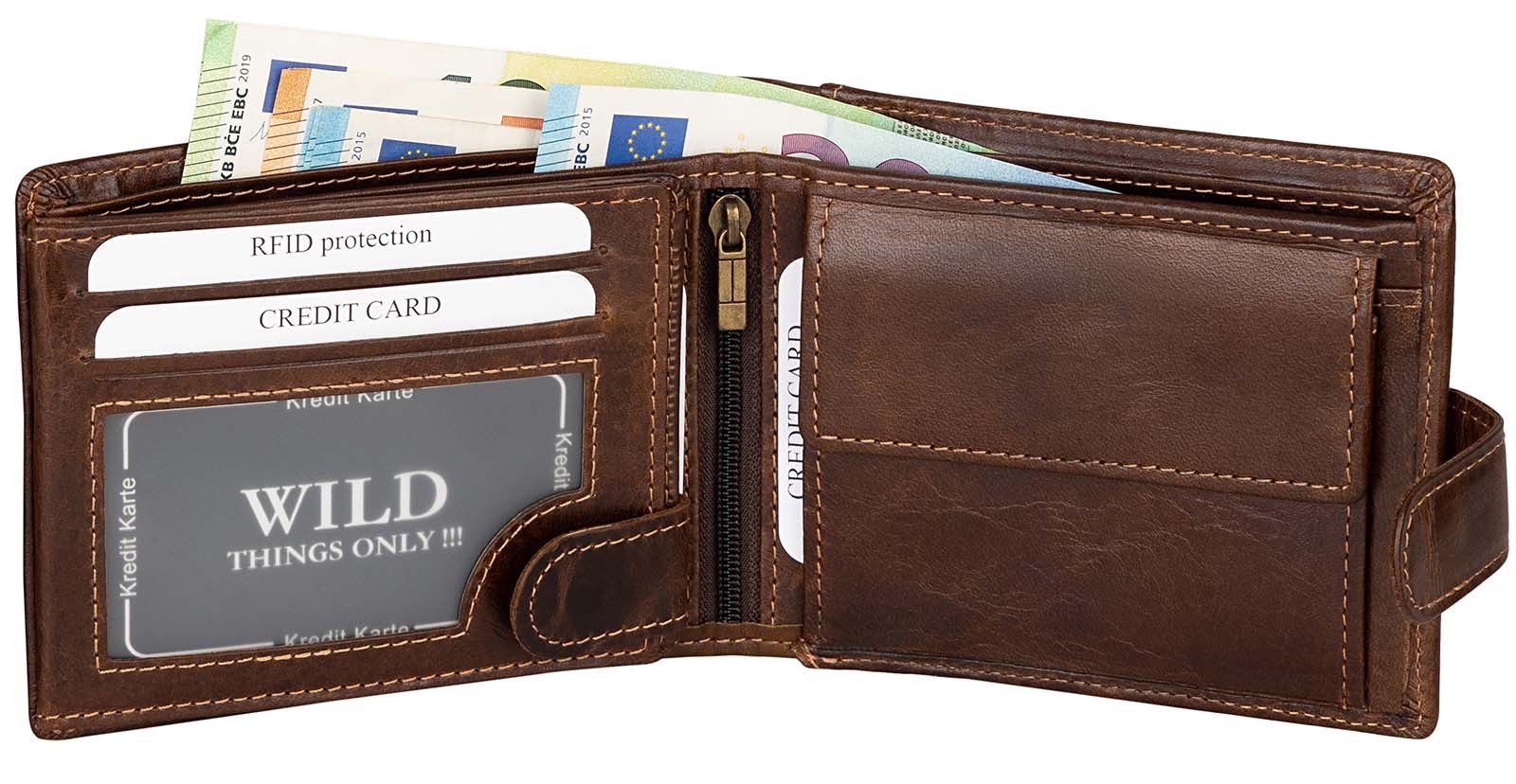 Wild Things Only !!! Geldbörse RFID echt Leder Portemonnaie Geldbörse Riegelbörse Herren Querformat, RFID Schutz – Bild 3 von 5